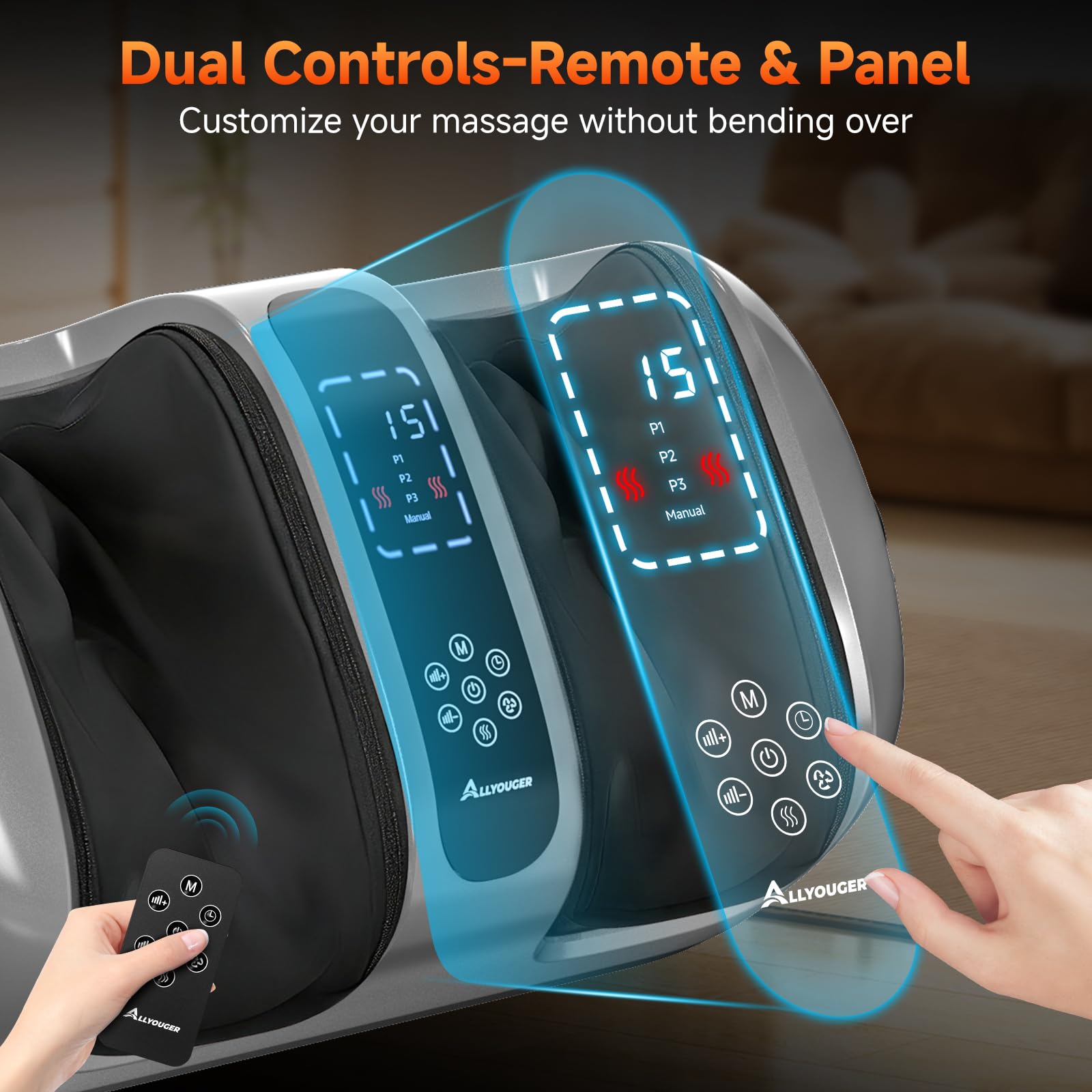 ALLYOUGER 2026 Upgraded Foot Massager with Heat – Shiatsu Kneading, 5 Intensities, 4 Modes