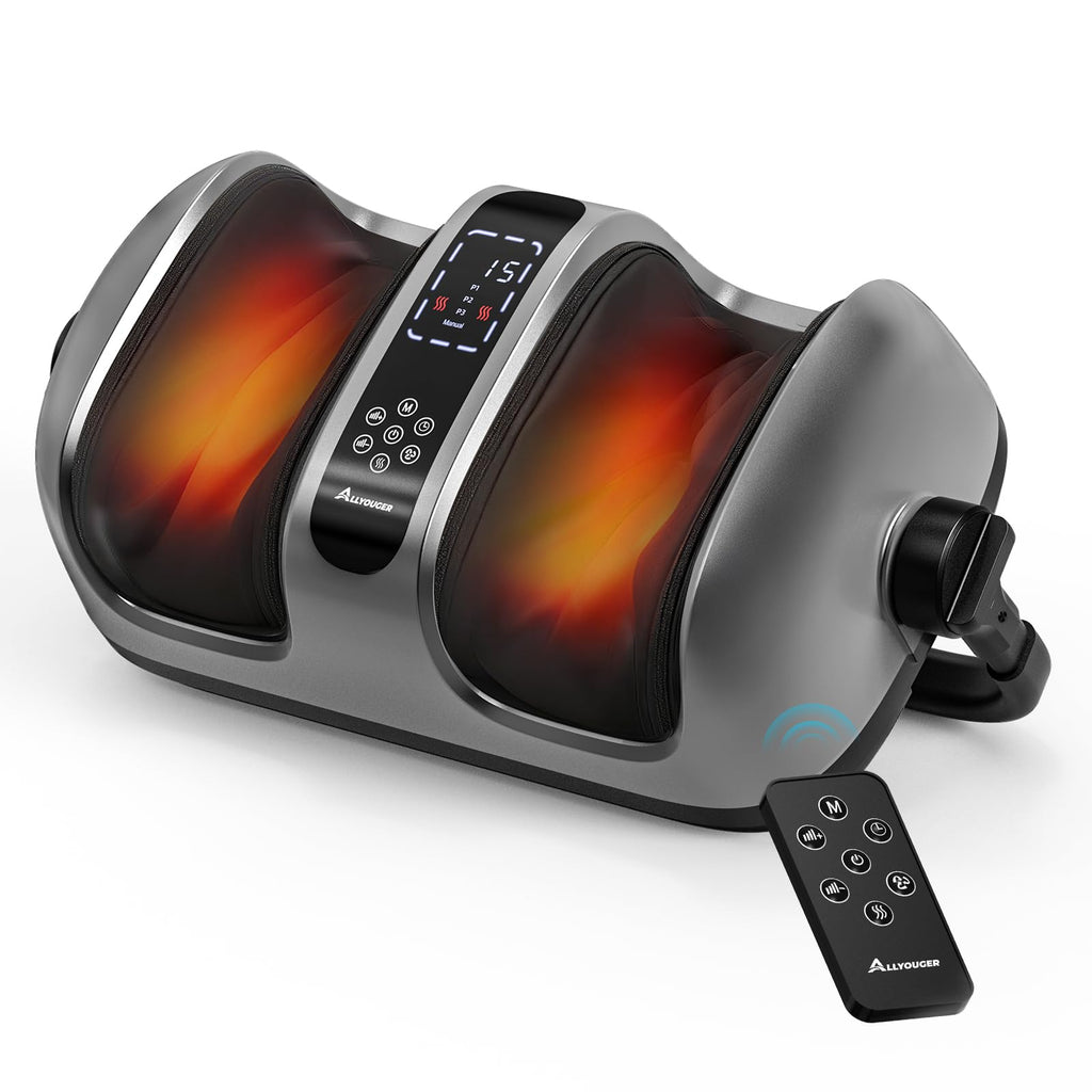 ALLYOUGER 2026 Upgraded Foot Massager with Heat – Shiatsu Kneading, 5 Intensities, 4 Modes
