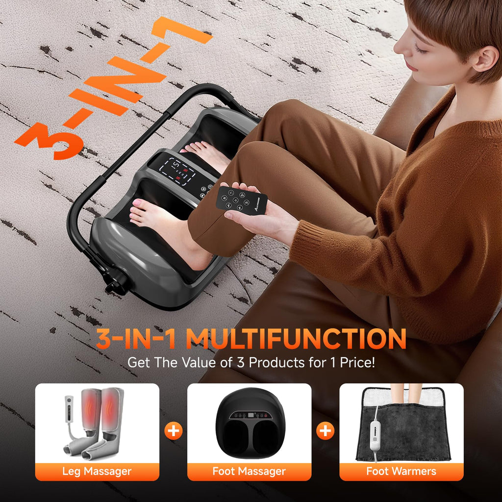 ALLYOUGER 2026 Upgraded Foot Massager with Heat – Shiatsu Kneading, 5 Intensities, 4 Modes