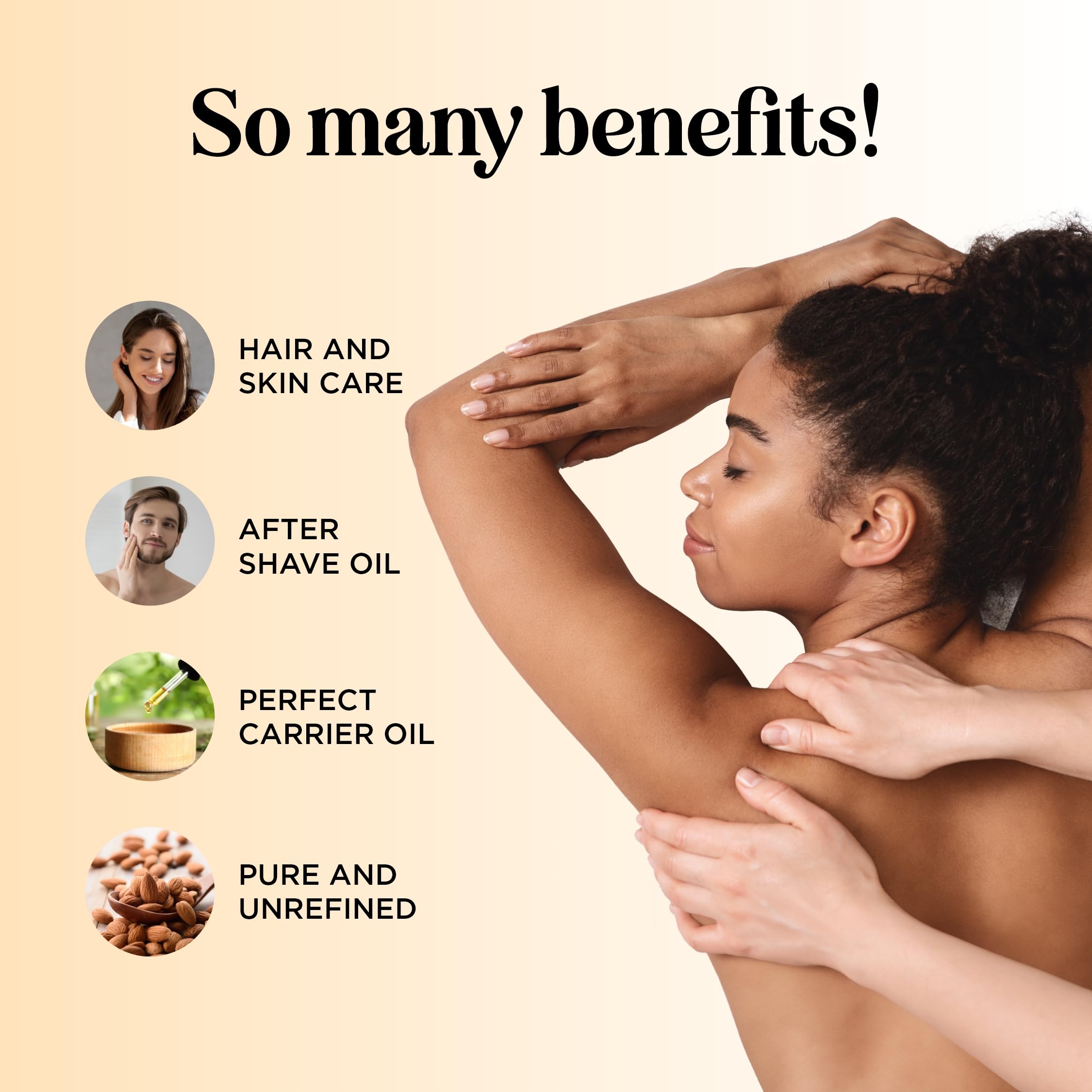 Cold Pressed Sweet Almond Oil - Pure Carrier Oil for Skin, Hair & Nails