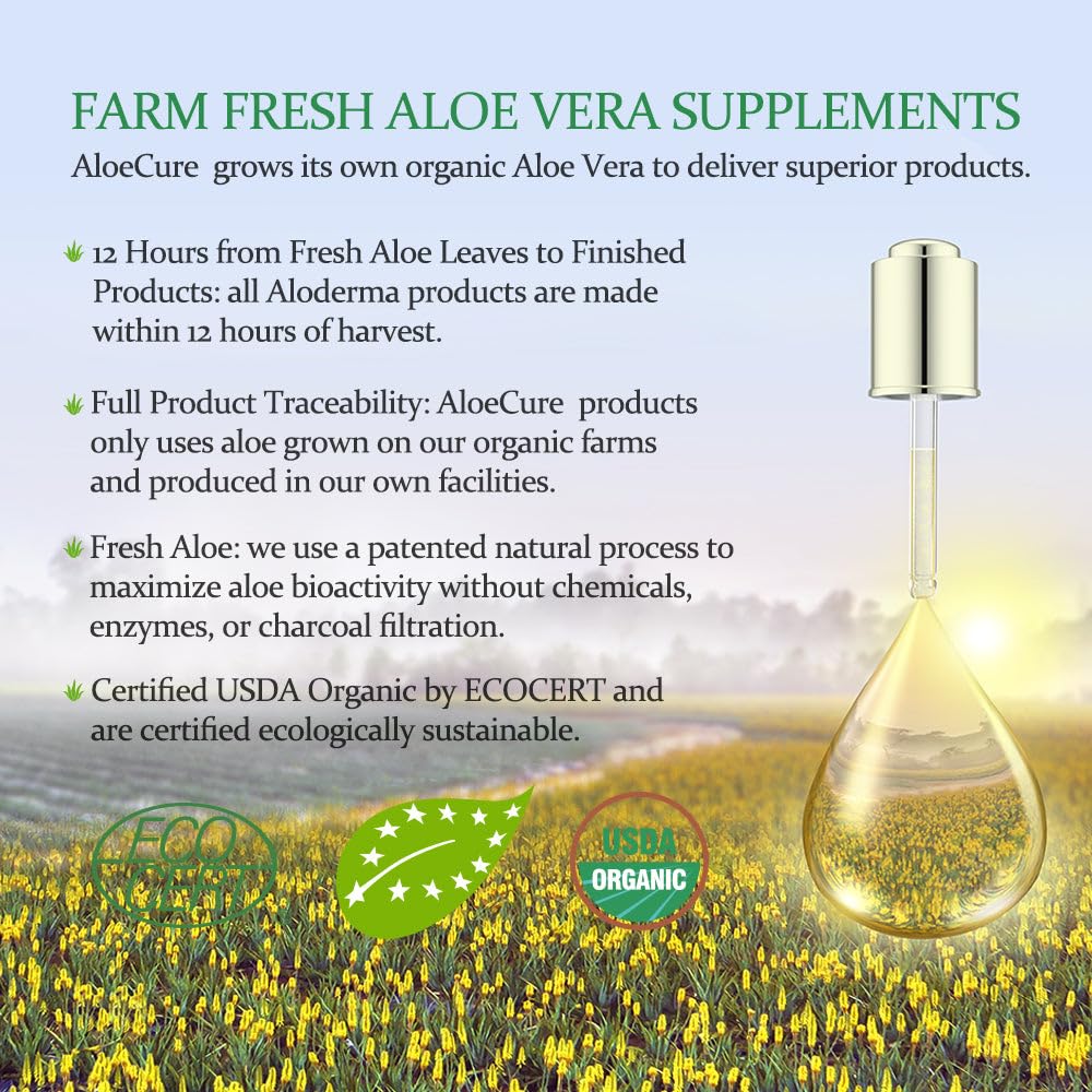 AloeCure USDA Organic Aloe Vera Juice – Grape Flavor, 16.7oz x 2 Bottles | Digestive & Immune Support