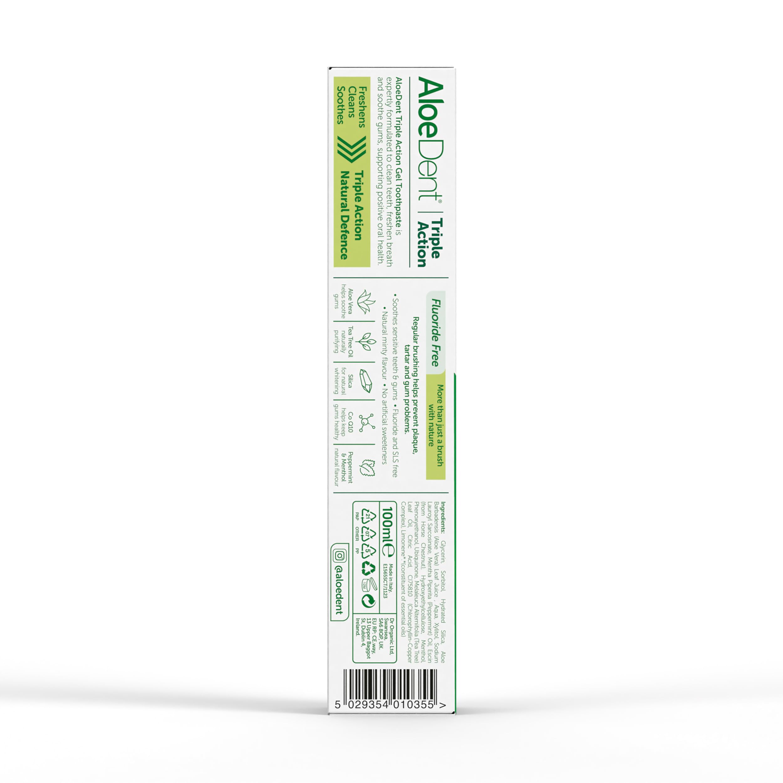 AloeDent Triple Action Toothpaste 100 ml – Fluoride-Free, Aloe Vera & Tea Tree