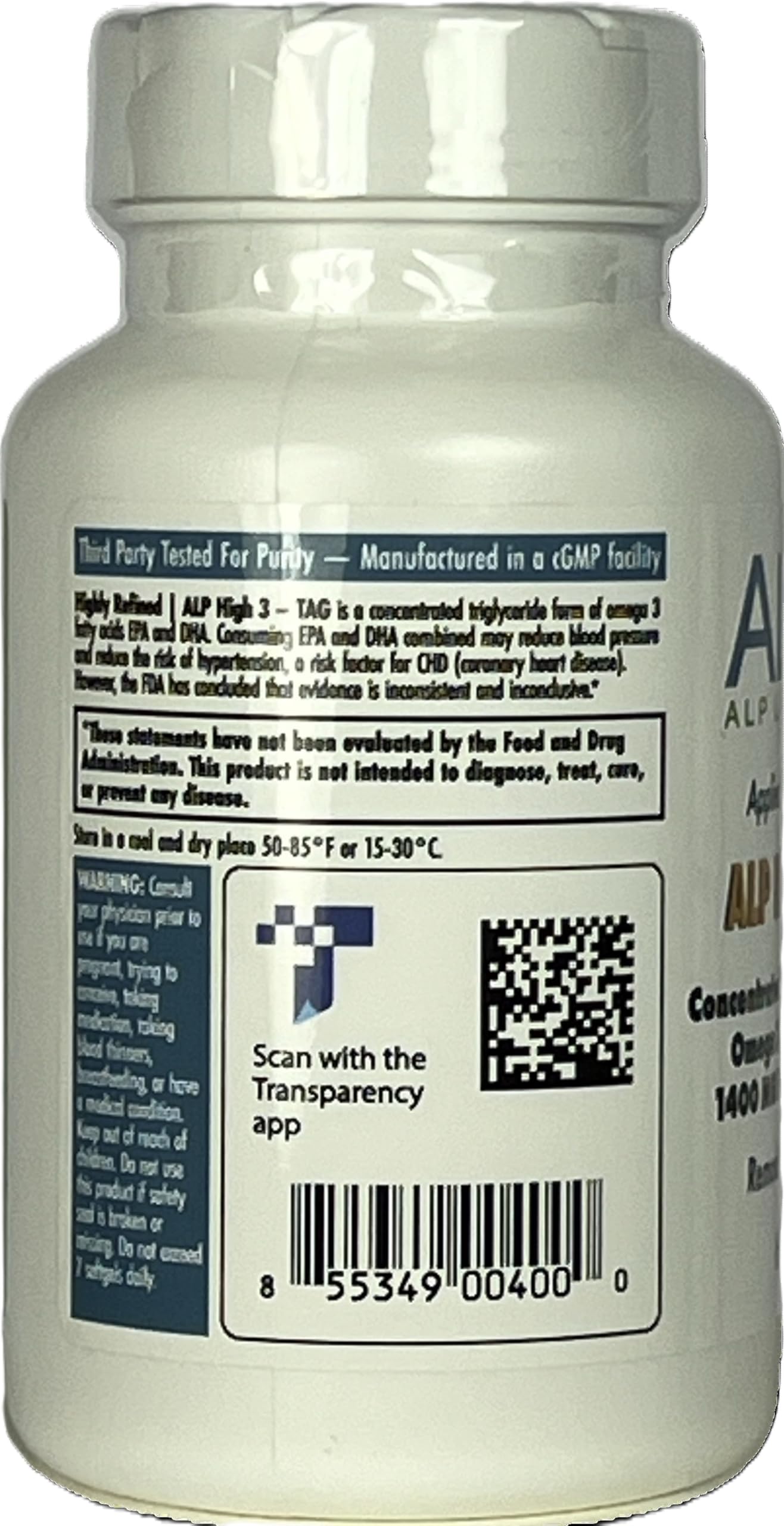 ALP High-3 TAG Omega-3 Fish Oil Supplement - 60-Count | High-Potency TG EPA/DHA