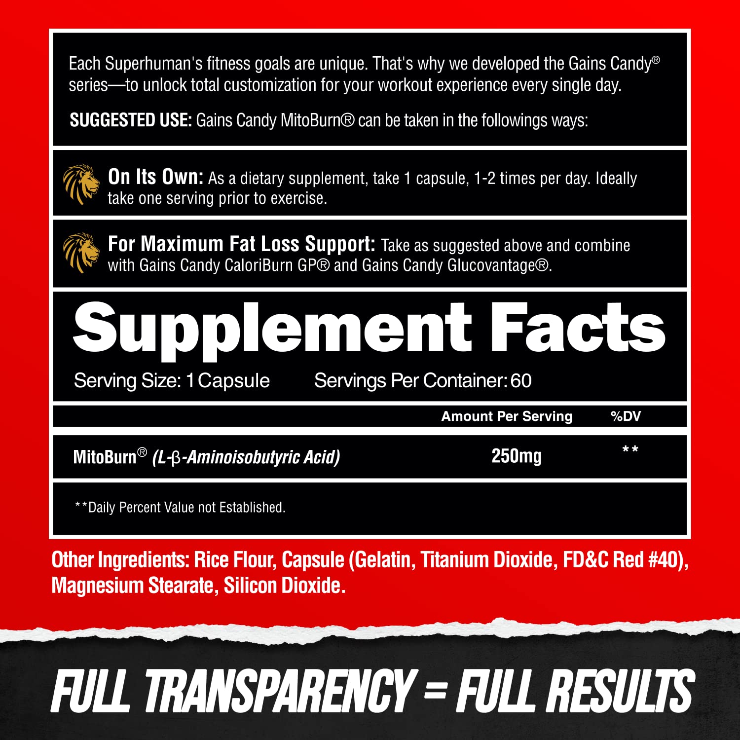 ALPHA LION Gains Candy MitoBurn – Weight Loss, Appetite Suppressant, Keto-Friendly, 60 Capsules