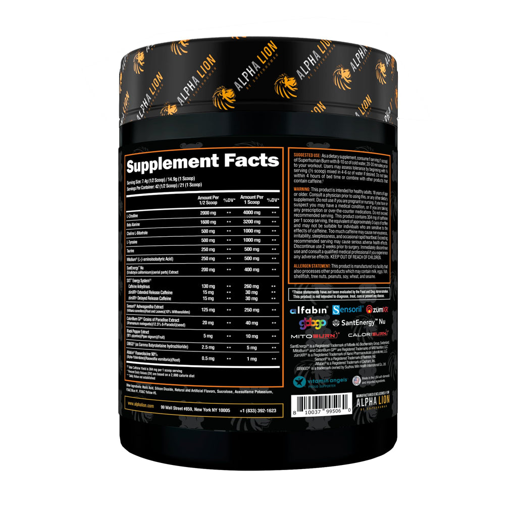 ALPHA LION Superhuman Burn – 2-in-1 Metabolism Booster Pre Workout & Thermogenic Fat Burner for Men – Sour Gummy Bear, 21 Servings