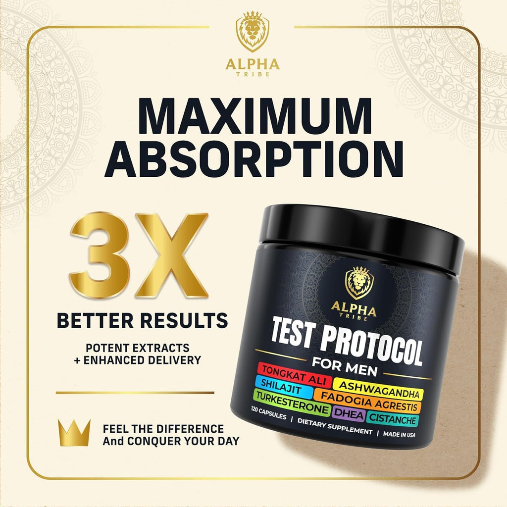 Alpha Tribe Test Protocol – Elite Natural Testosterone Support for Men | Ashwagandha & Tongkat Ali (120 Count Pack of 2)