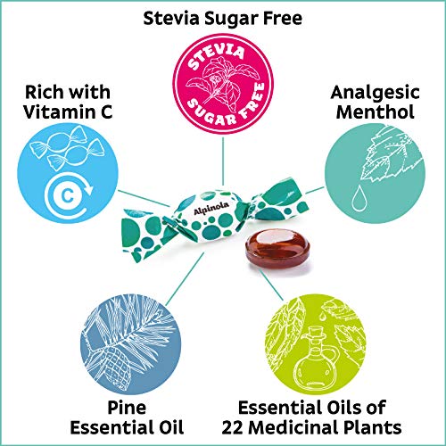 Alpinola Lozenges Menthol – 20 Herbs & Vitamin C, Sugar Free Stevia, 17 Count