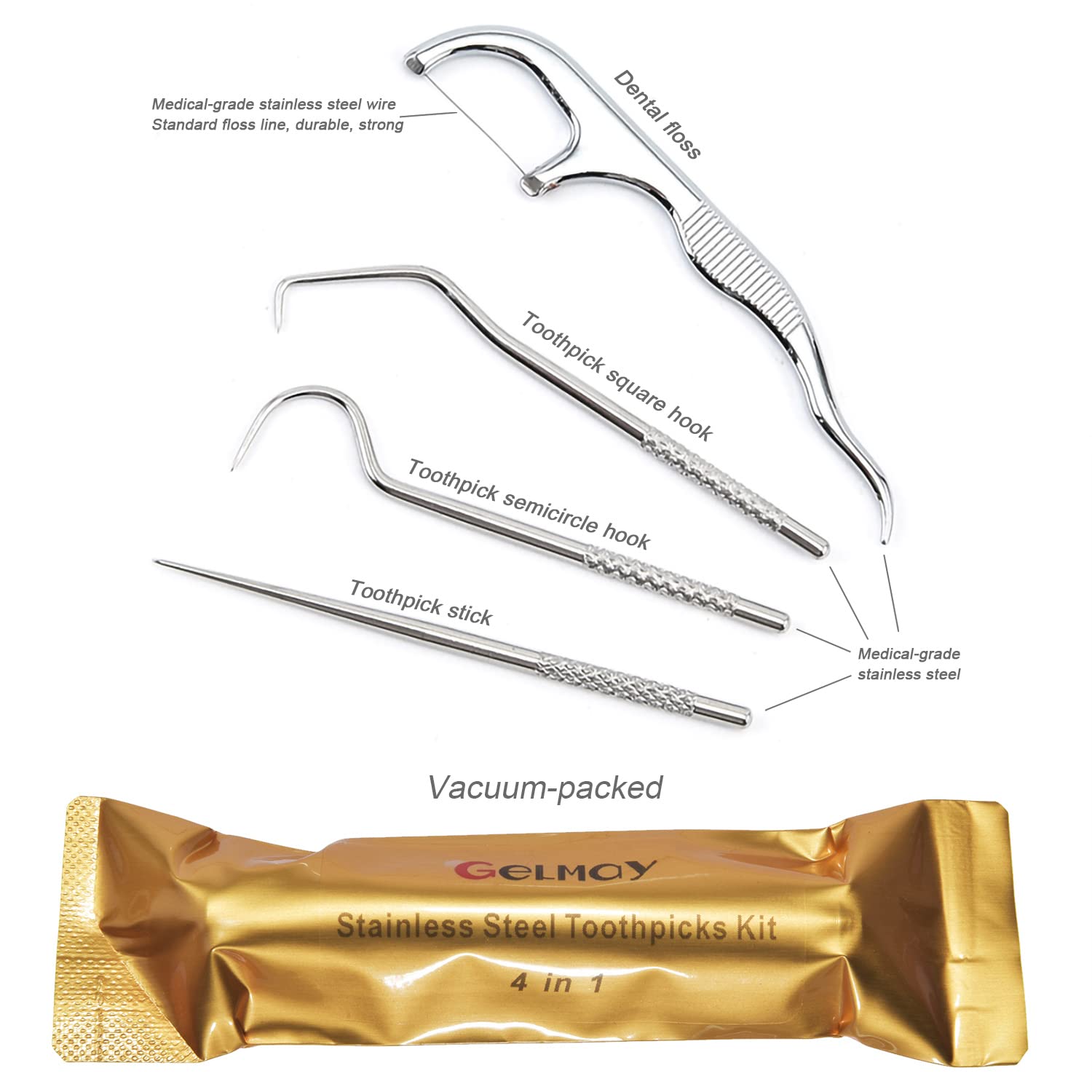 Portable Toothpicks Pocket Set - Stainless Steel Flossers, Travel Dental Kit