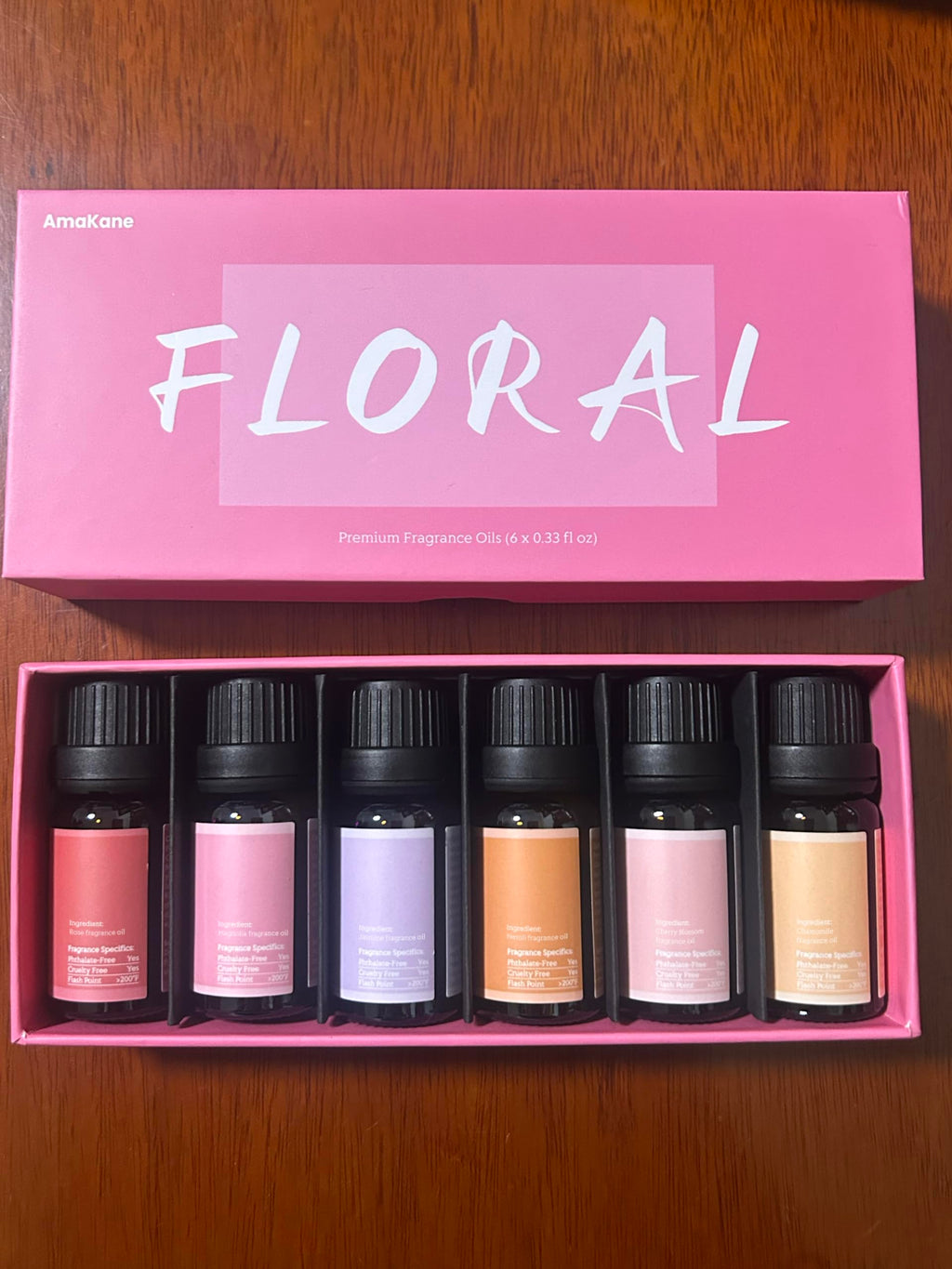 AmaKane Floral Fragrance Oils – 6x10ml Rose, Jasmine, Chamomile, Neroli, Magnolia & Cherry Blossom | Diffuser & DIY Scents