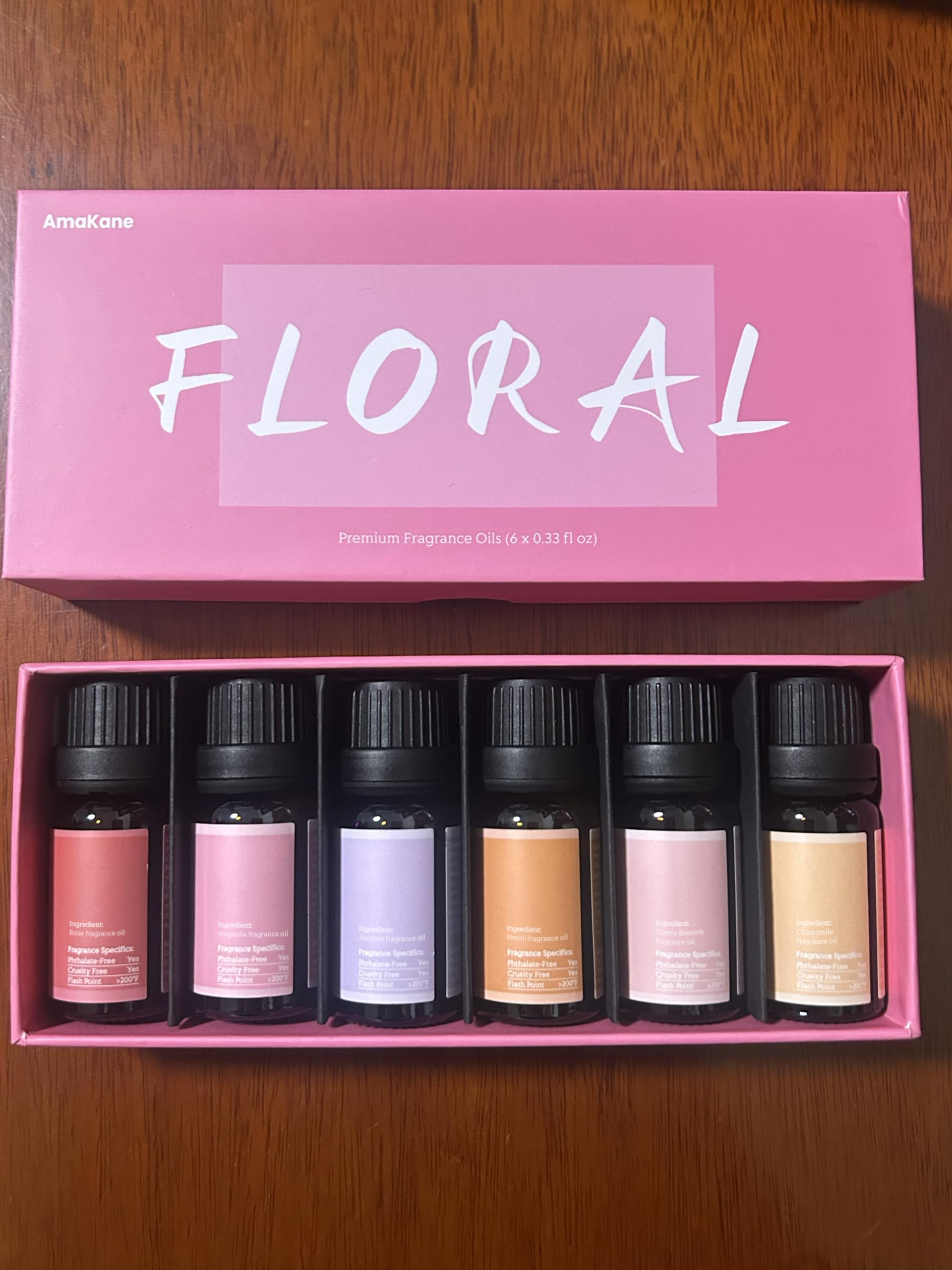 AmaKane Floral Fragrance Oils – 6x10ml Rose, Jasmine, Chamomile, Neroli, Magnolia & Cherry Blossom | Diffuser & DIY Scents