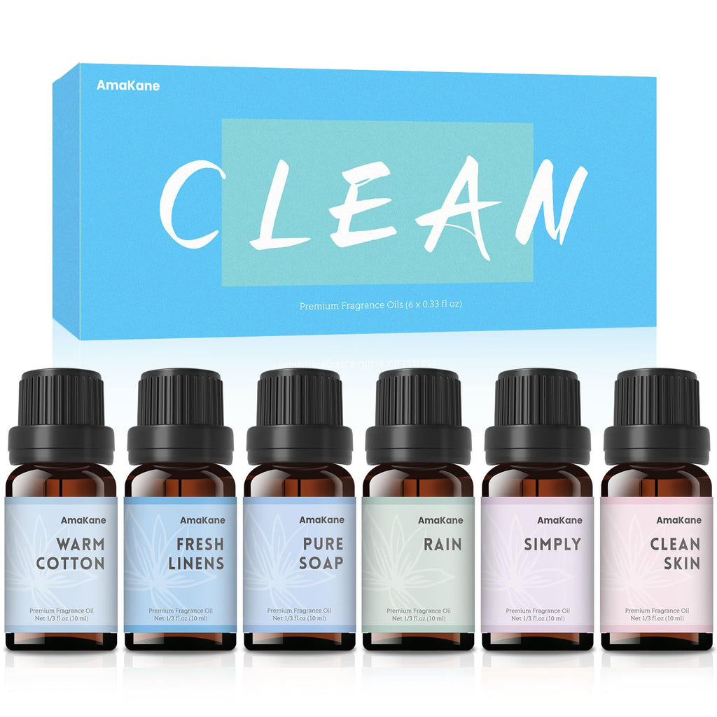 AmaKane Fragrance Oils Clean Set - 6 Premium Soap Making Scents for Diffusers, Candles, Laundry