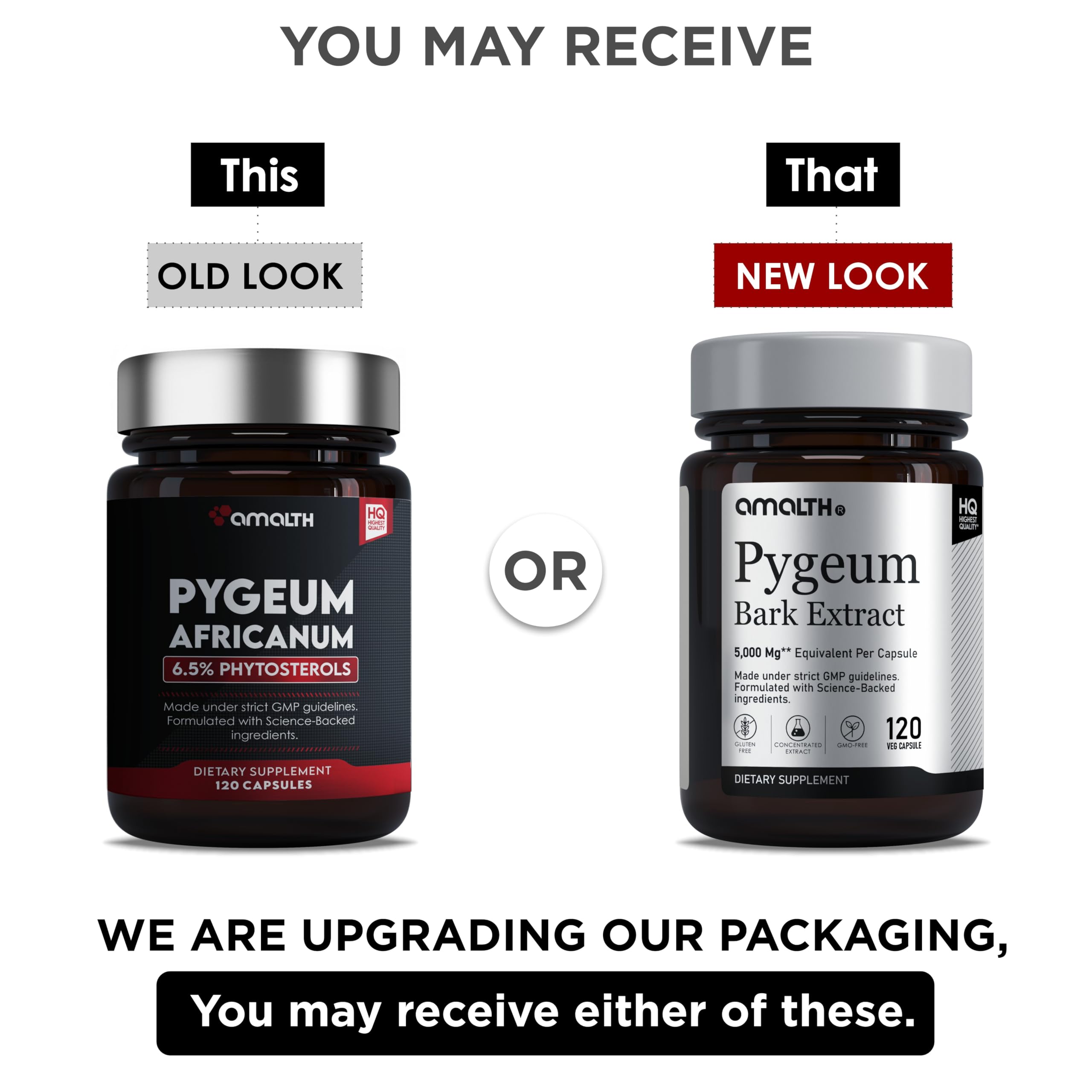 Amalth Pygeum Bark Extract Powder – Higher Potency (6.5% Phytosterols) – Herbal Supplements 120 Capsules – Non-GMO