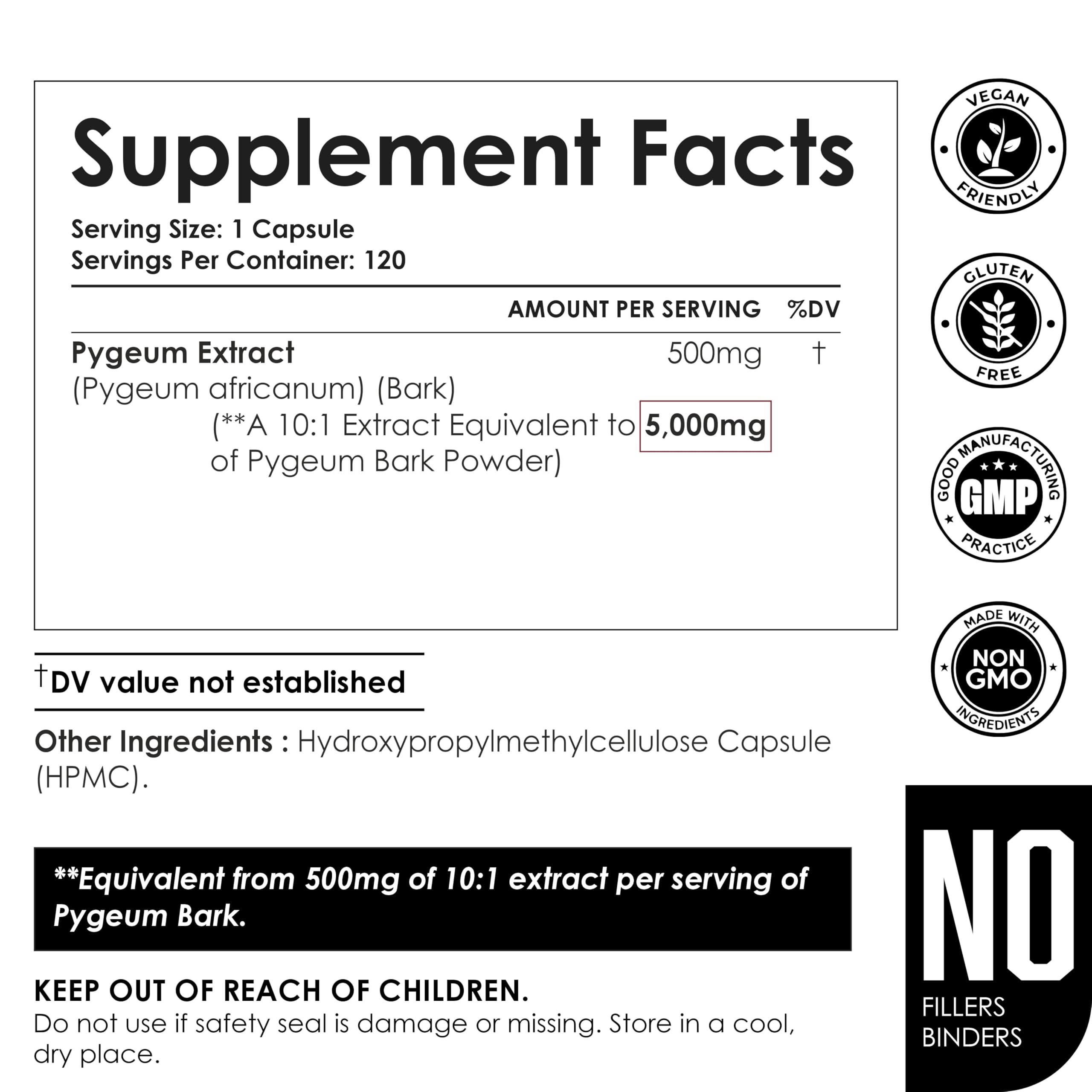 Amalth Pygeum Bark Extract Powder – Higher Potency (6.5% Phytosterols) – Herbal Supplements 120 Capsules – Non-GMO
