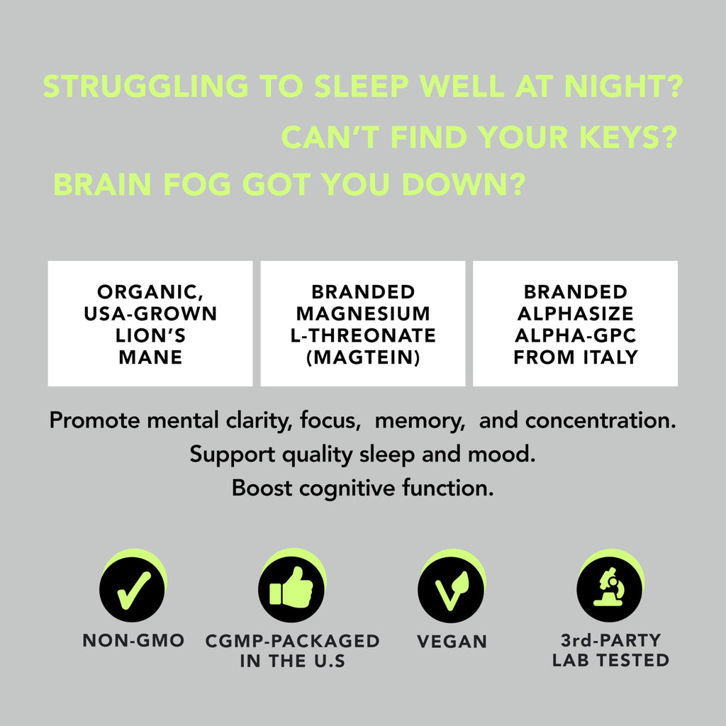 AMANDEAN Brain Supplement | Nootropic for Memory, Focus & Clarity | Magtein, Lion's Mane, Alpha GPC | 90 Veggie Capsules