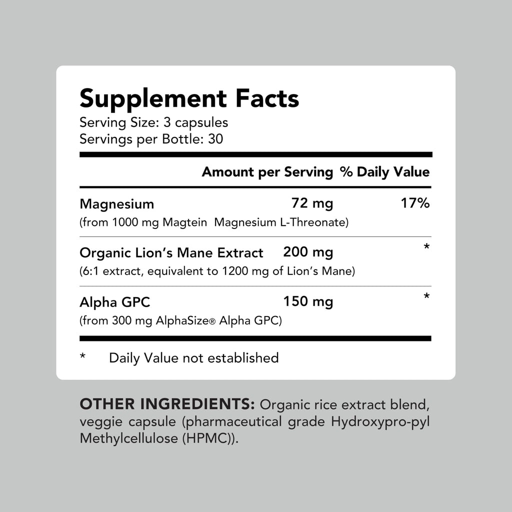 AMANDEAN Brain Supplement | Nootropic for Memory, Focus & Clarity | Magtein, Lion's Mane, Alpha GPC | 90 Veggie Capsules