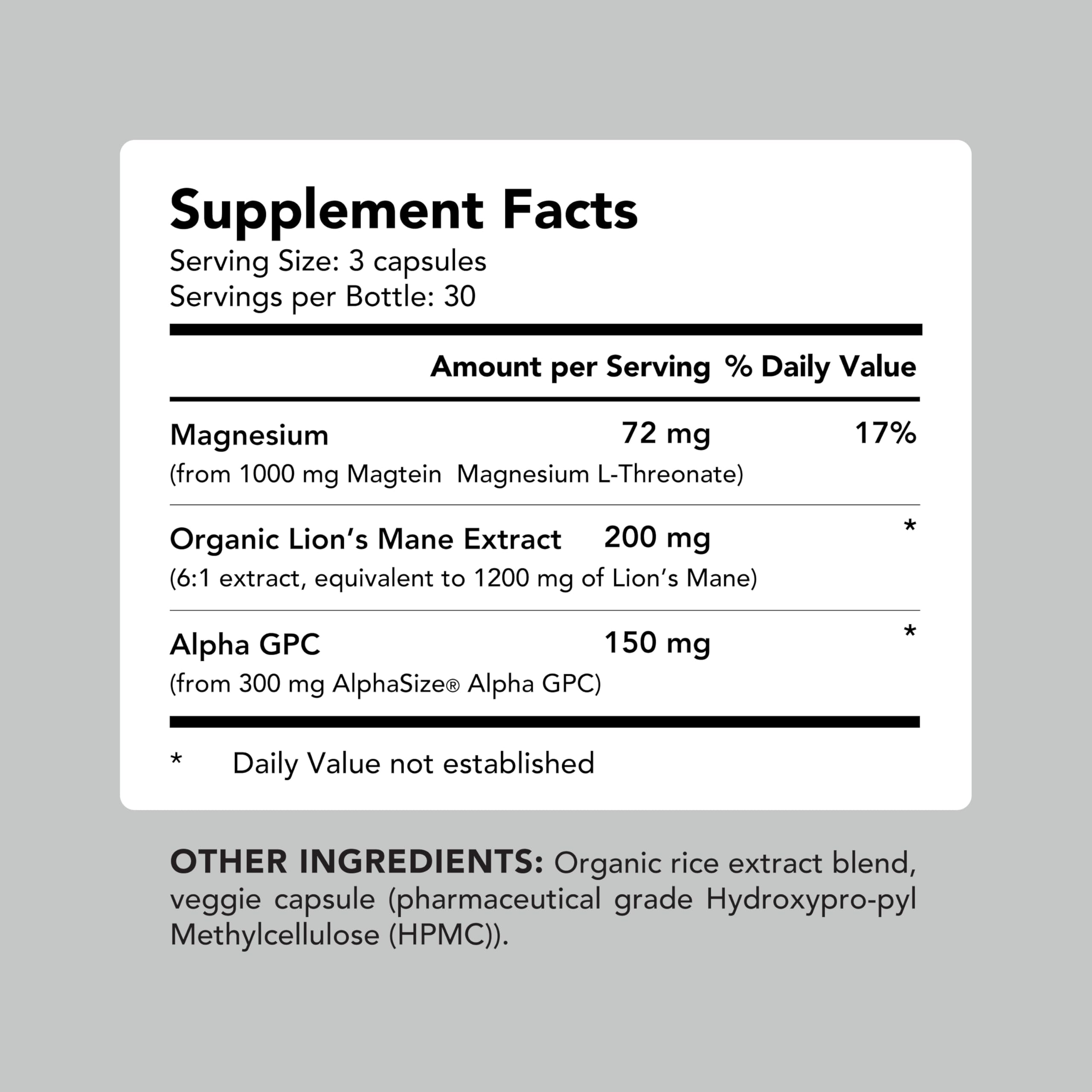 AMANDEAN Brain Supplement | Nootropic for Memory, Focus & Clarity | Magtein, Lion's Mane, Alpha GPC | 90 Veggie Capsules