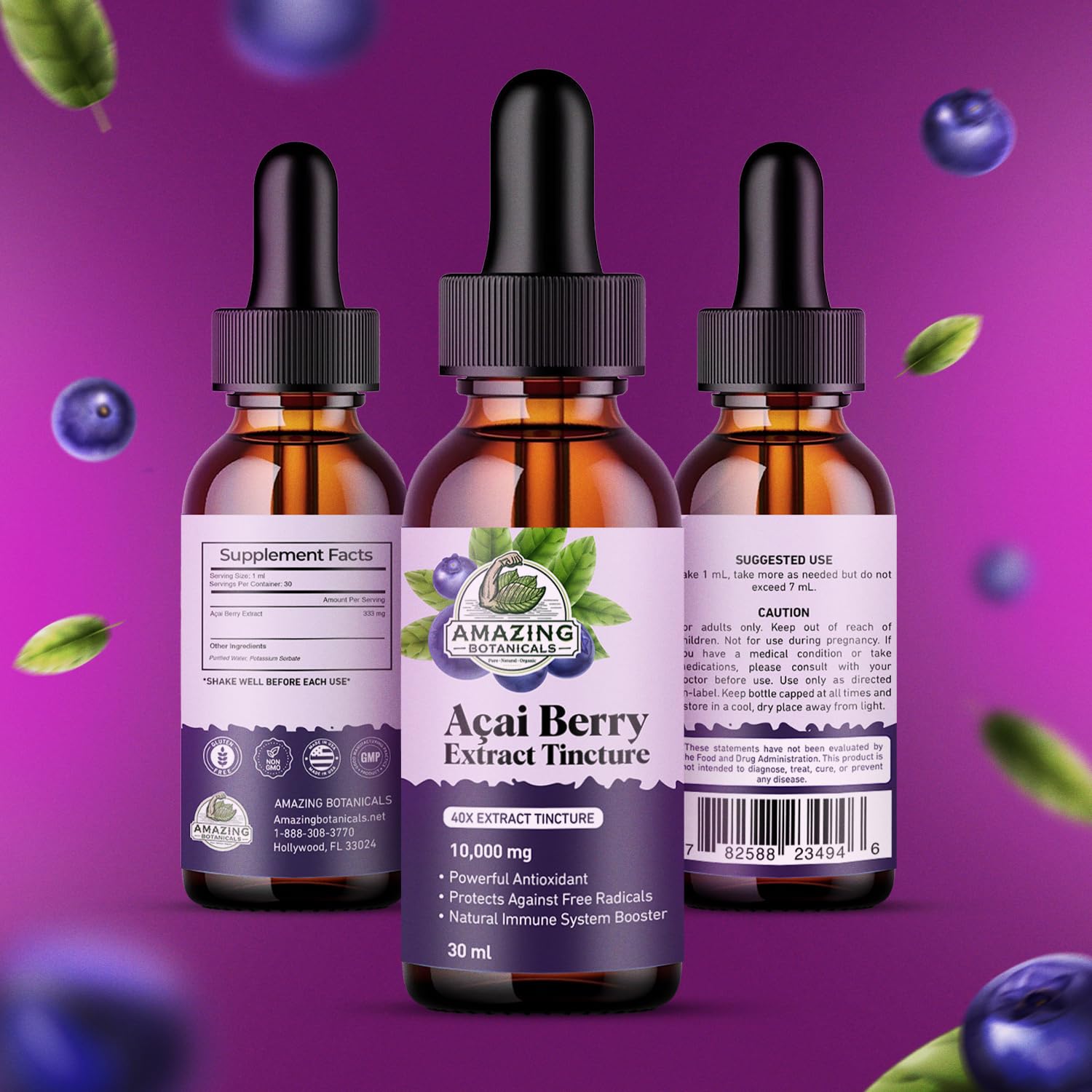 Amazing Botanicals Acai Berry Tincture 10,000 mg – 30ml | Premium Antioxidant Supplement