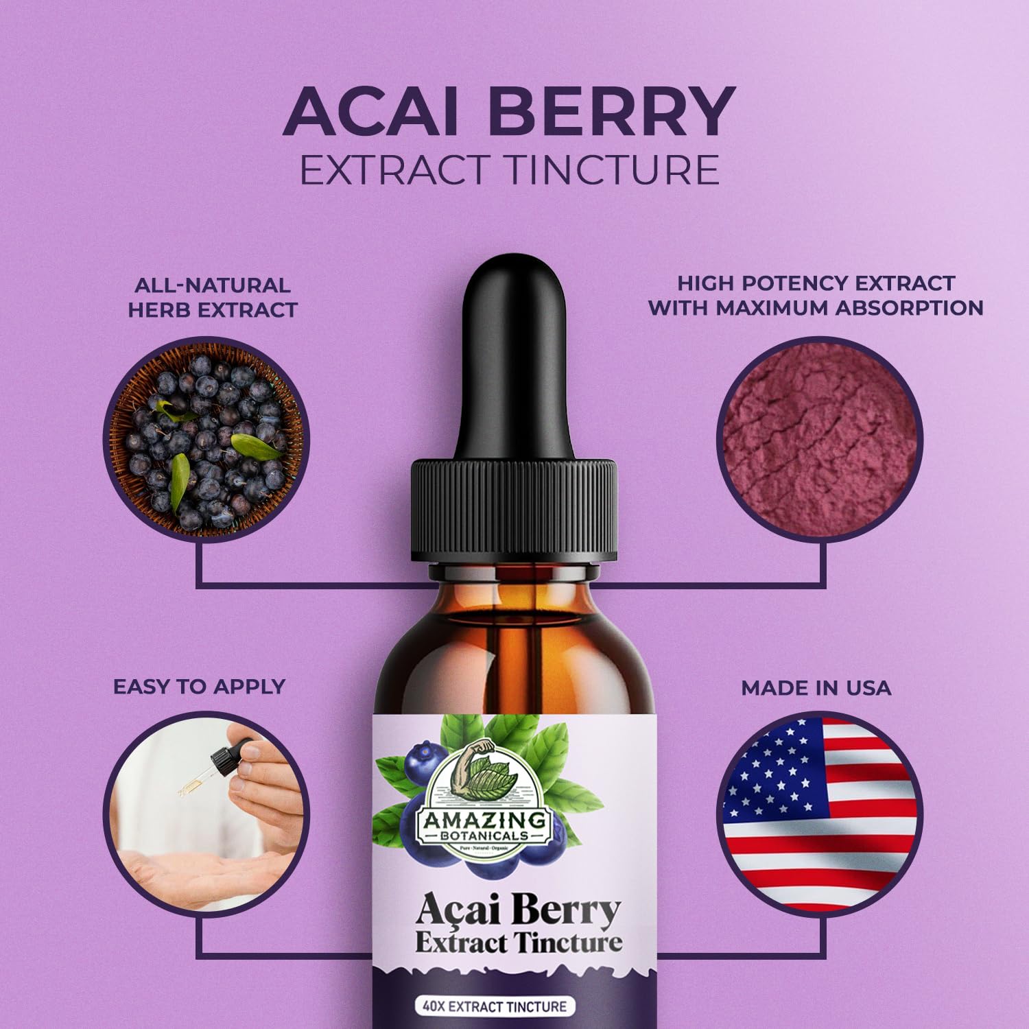 Amazing Botanicals Acai Berry Tincture 10,000 mg – 30ml | Premium Antioxidant Supplement