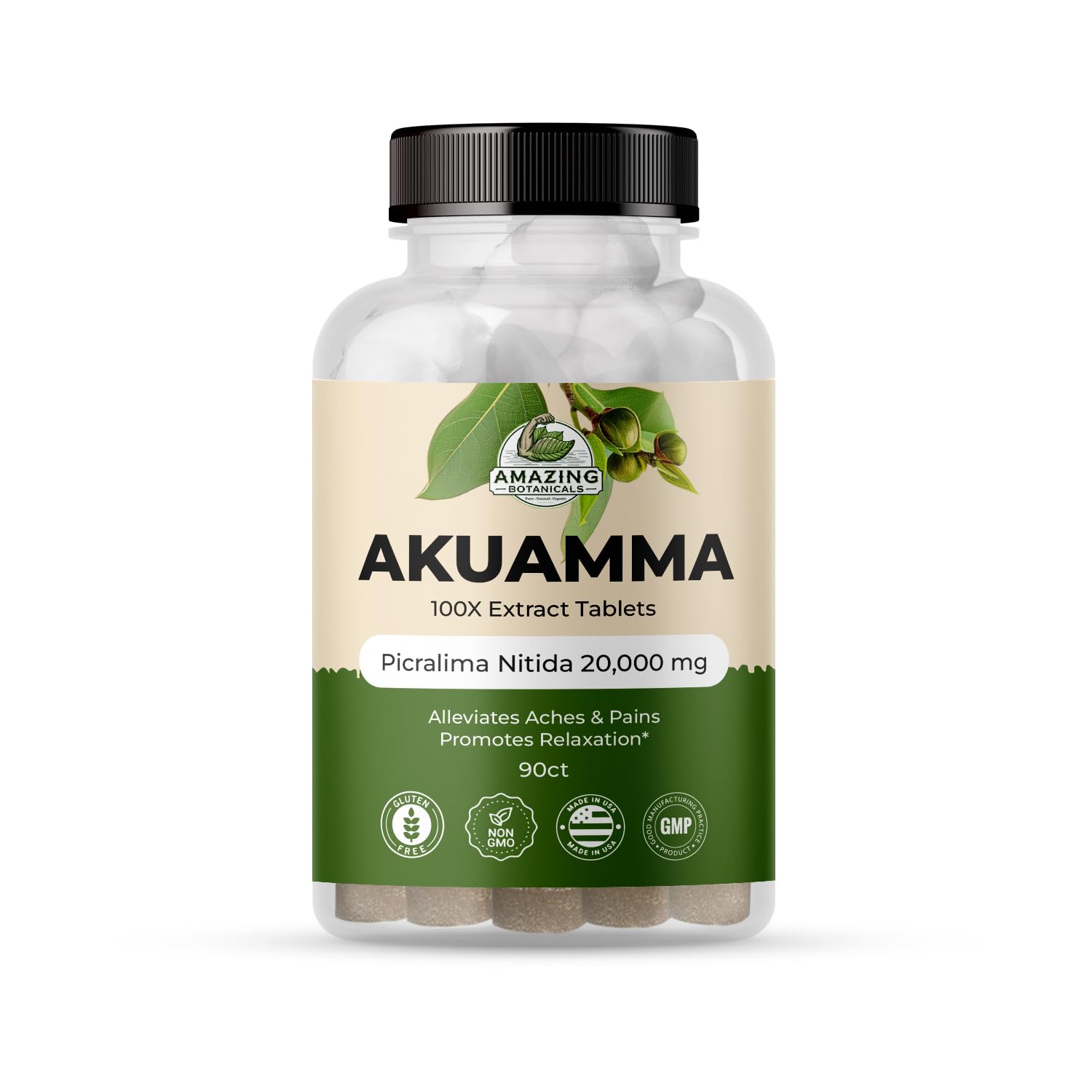 Amazing Botanicals Akuamma Extract Tablets – 200 mg, 90 Count | Focus & Calm