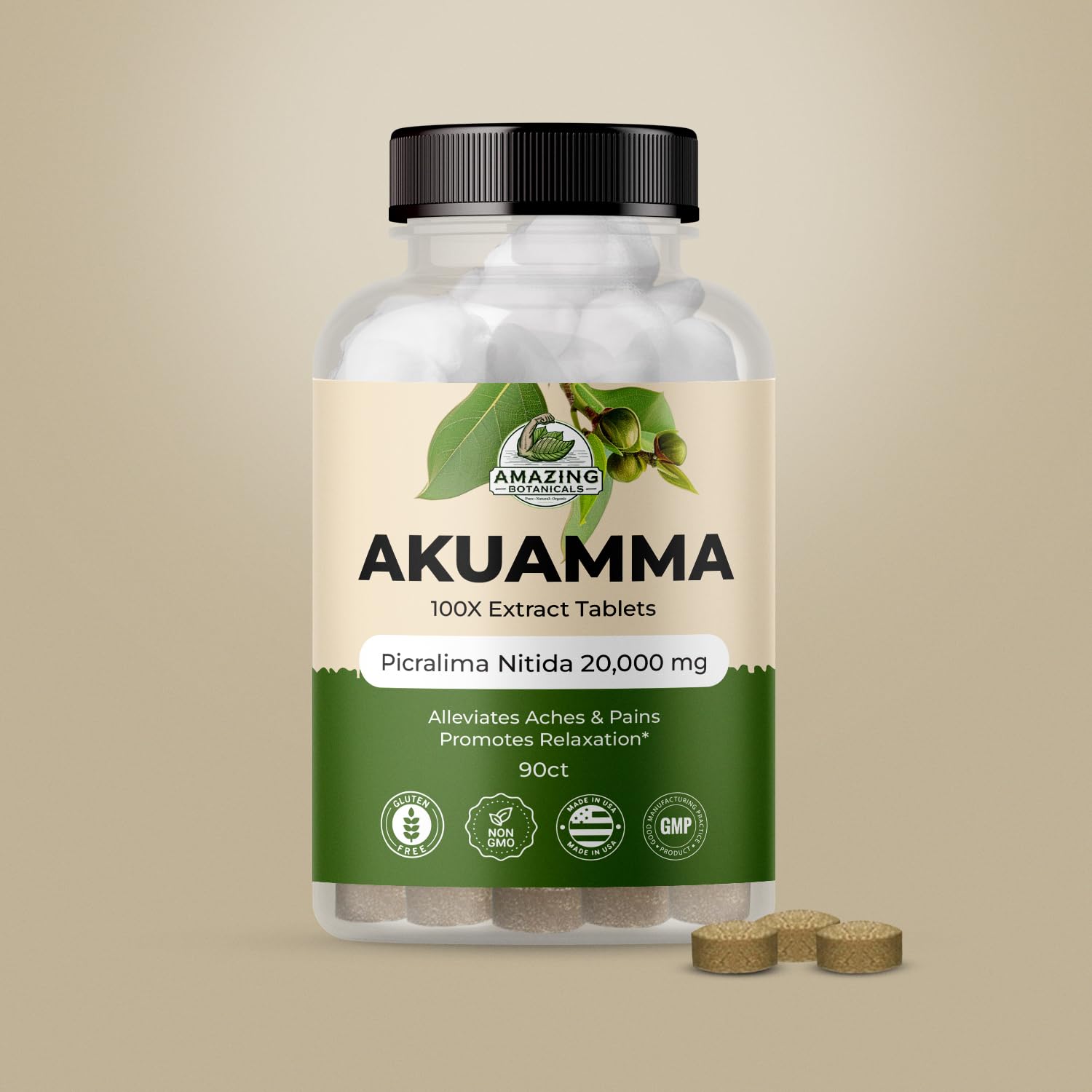 Amazing Botanicals Akuamma Extract Tablets – 200 mg, 90 Count | Focus & Calm