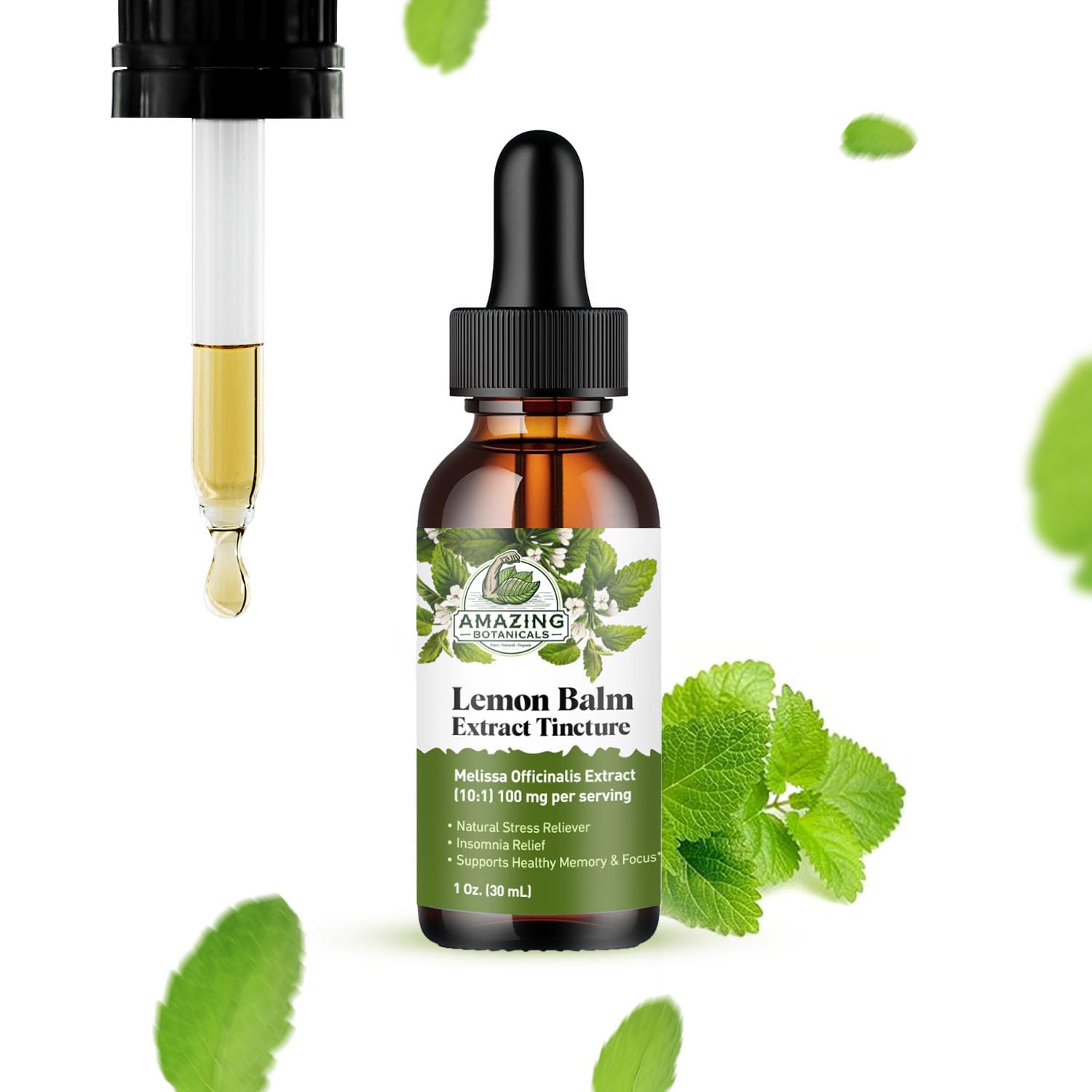 Amazing Botanicals Lemon Balm 10X Extract Tincture – 30,000 mg, 30 ml, Relaxation & Cognitive Support