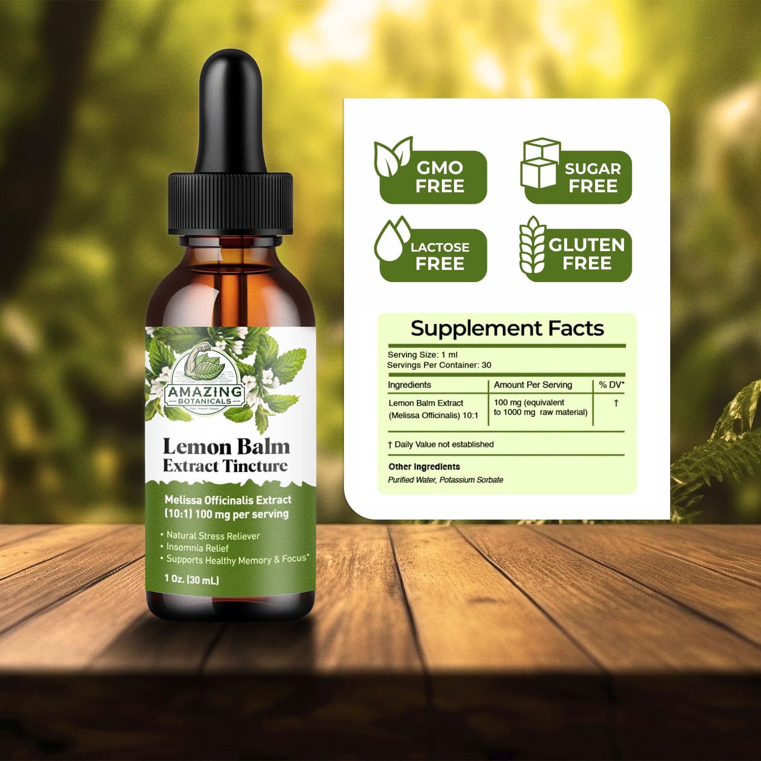 Amazing Botanicals Lemon Balm 10X Extract Tincture – 30,000 mg, 30 ml, Relaxation & Cognitive Support