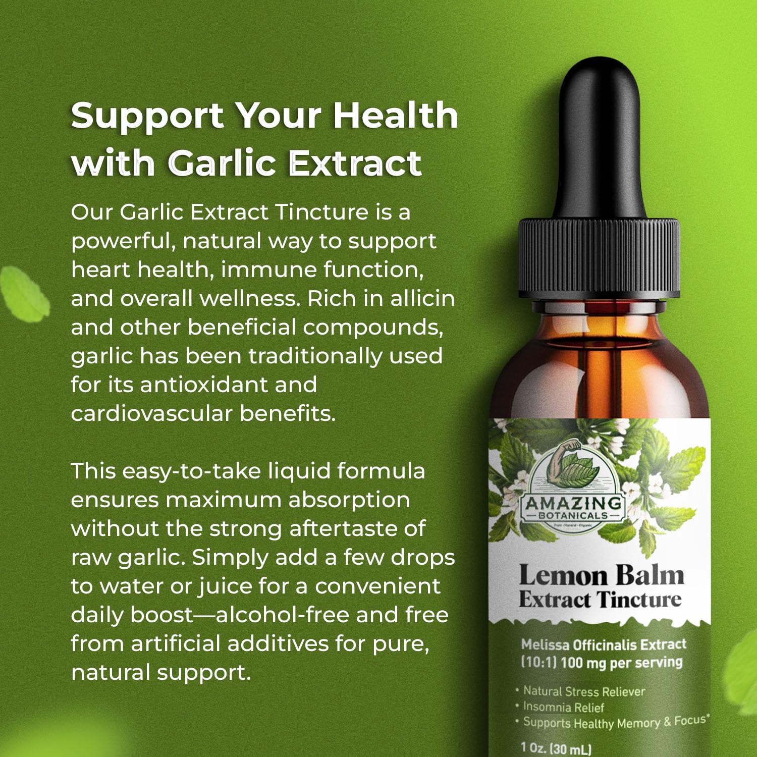 Amazing Botanicals Lemon Balm 10X Extract Tincture – 30,000 mg, 30 ml, Relaxation & Cognitive Support