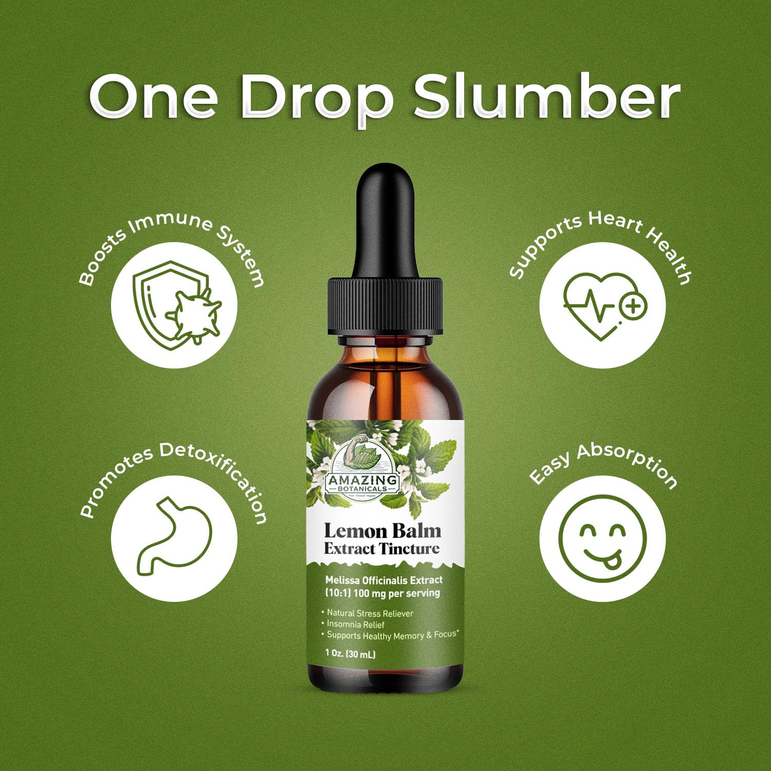 Amazing Botanicals Lemon Balm 10X Extract Tincture – 30,000 mg, 30 ml, Relaxation & Cognitive Support