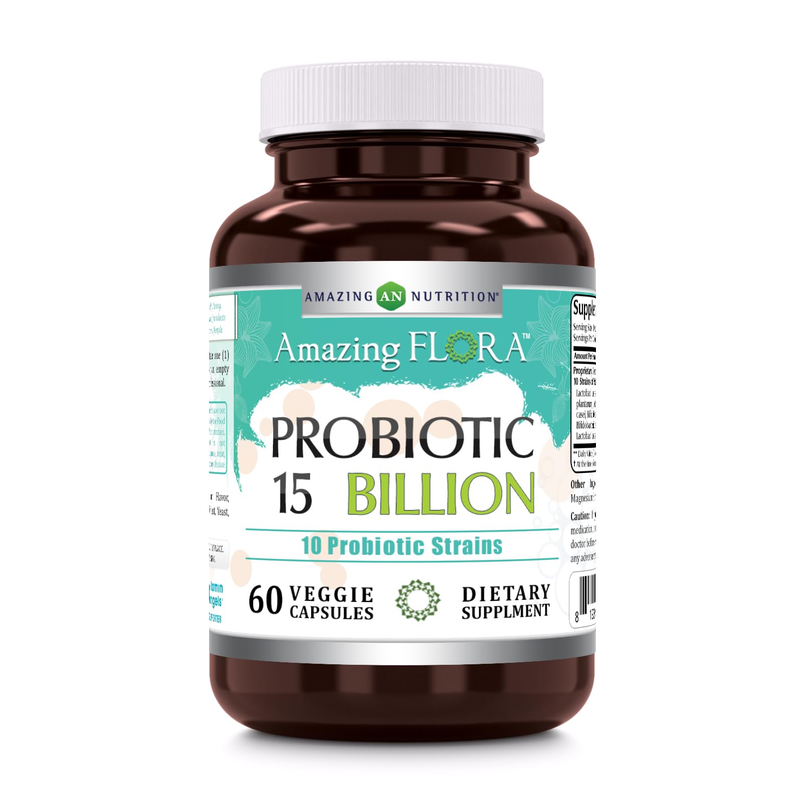 Amazing Flora Probiotic 10 Strains 15 Billions | 60 Veggie Capsules | Non-GMO | Gluten-Free | Made in USA