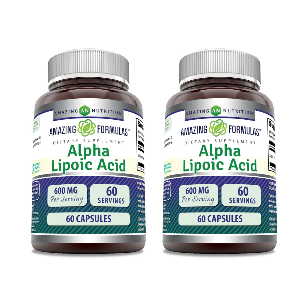 Amazing Formulas Alpha Lipoic Acid 600 mg – 60 Capsules | Non-GMO, Gluten Free | Made in USA | 2-Pack