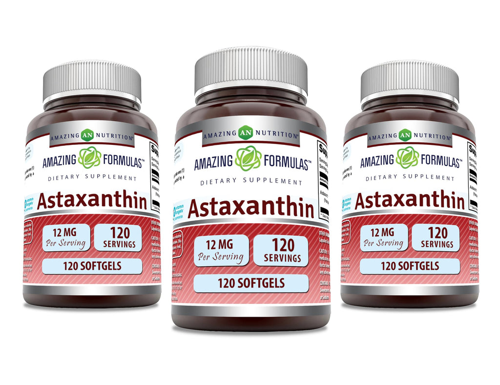 Amazing Formulas Astaxanthin 12mg Softgels - Non-GMO, Gluten Free (120 Count, 3-Pack)