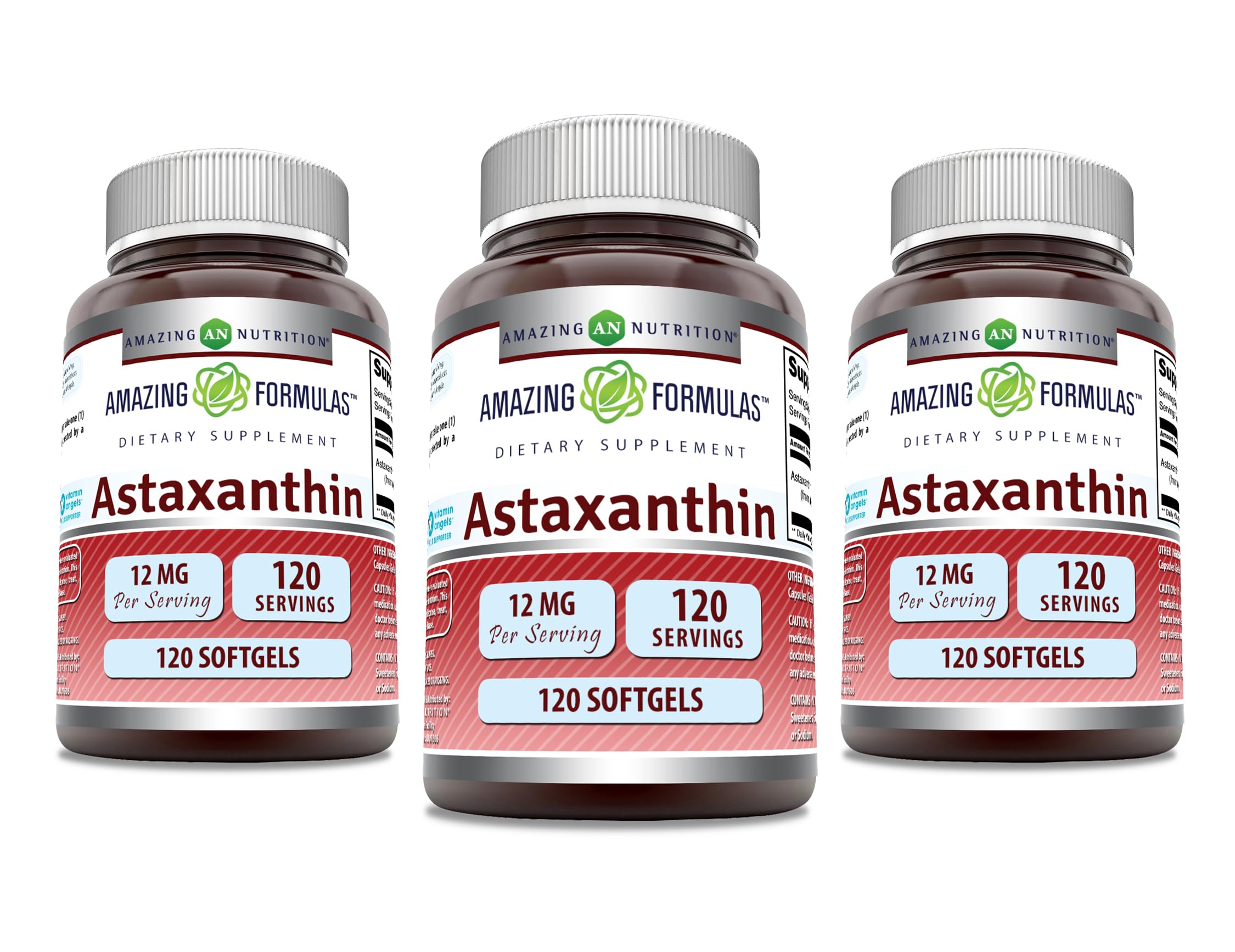 Amazing Formulas Astaxanthin 12mg Softgels - Non-GMO, Gluten Free (120 Count, 3-Pack)