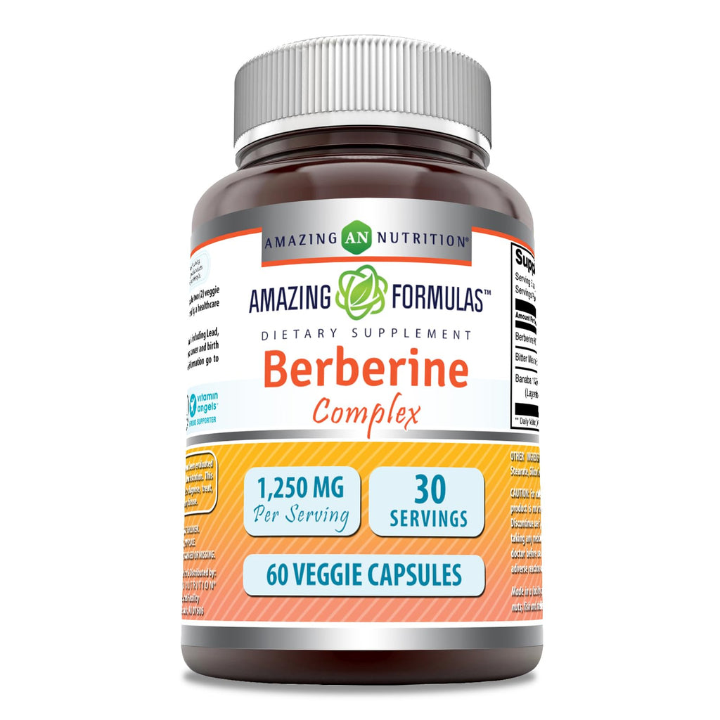 Amazing Formulas Berberine Complex with Bitter Melon & Banaba – 1250 mg per Serving | Veggie Capsules | Non-GMO | Gluten-Free | Made in USA