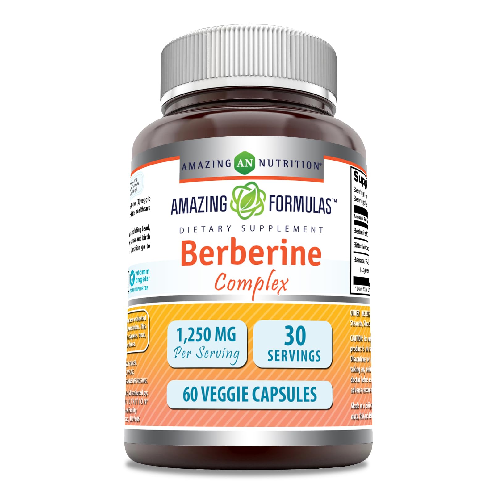 Amazing Formulas Berberine Complex with Bitter Melon & Banaba – 1250 mg per Serving | Veggie Capsules | Non-GMO | Gluten-Free | Made in USA