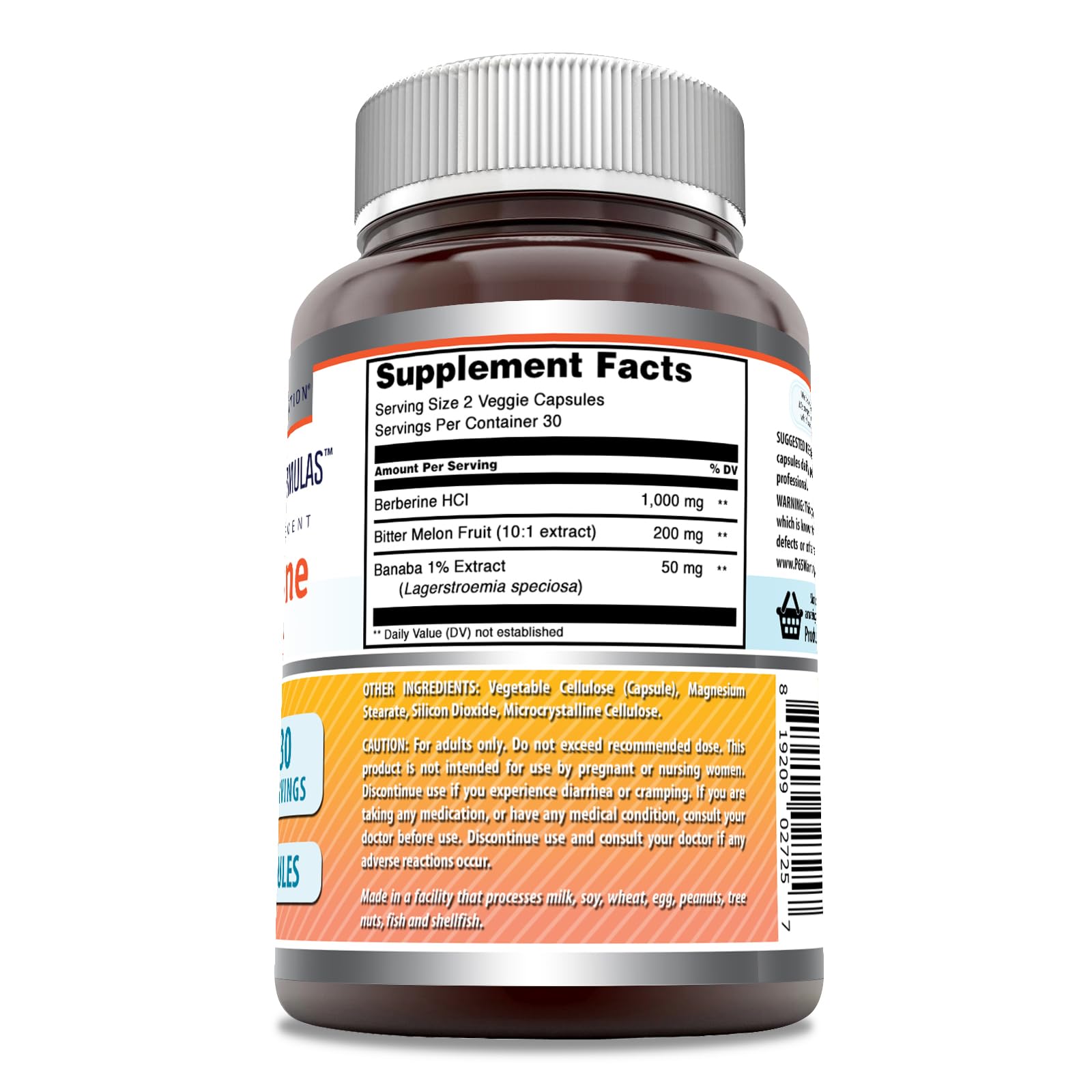 Amazing Formulas Berberine Complex with Bitter Melon & Banaba – 1250 mg per Serving | Veggie Capsules | Non-GMO | Gluten-Free | Made in USA