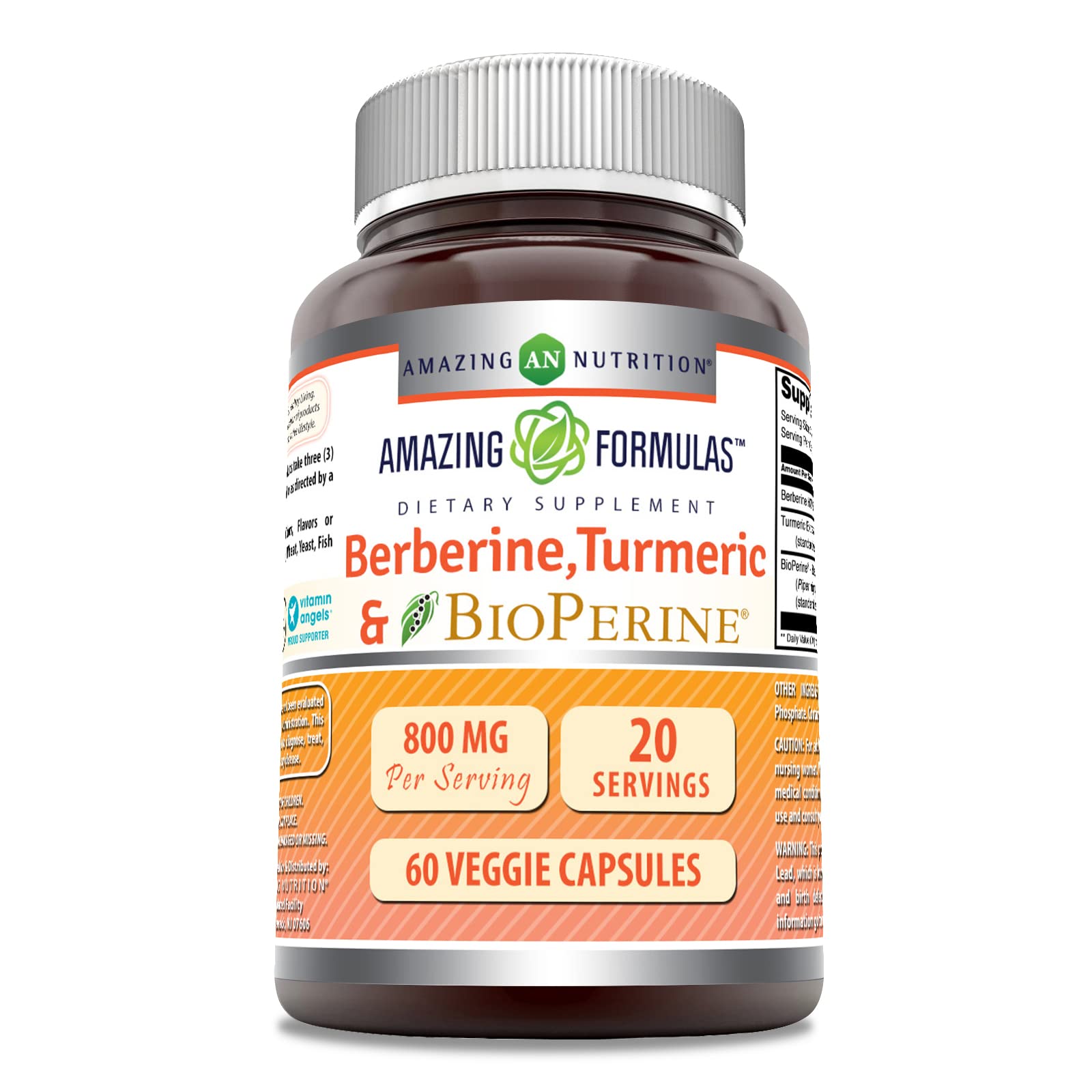 Amazing Formulas Berberine Turmeric & Bioperine 800mg – 60 Veggie Capsules