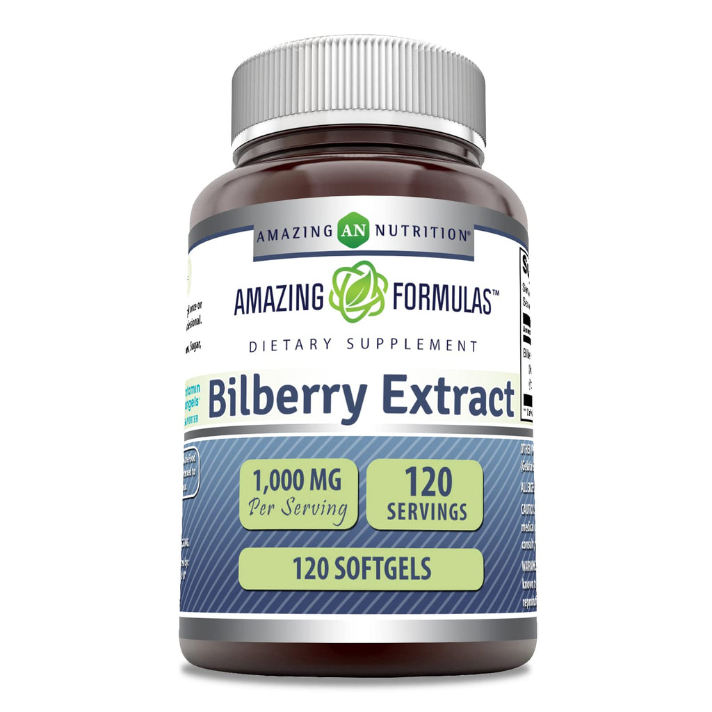 Amazing Formulas Bilberry Extract Supplement 1000 mg - 120 Softgels | Rich in Vitamins