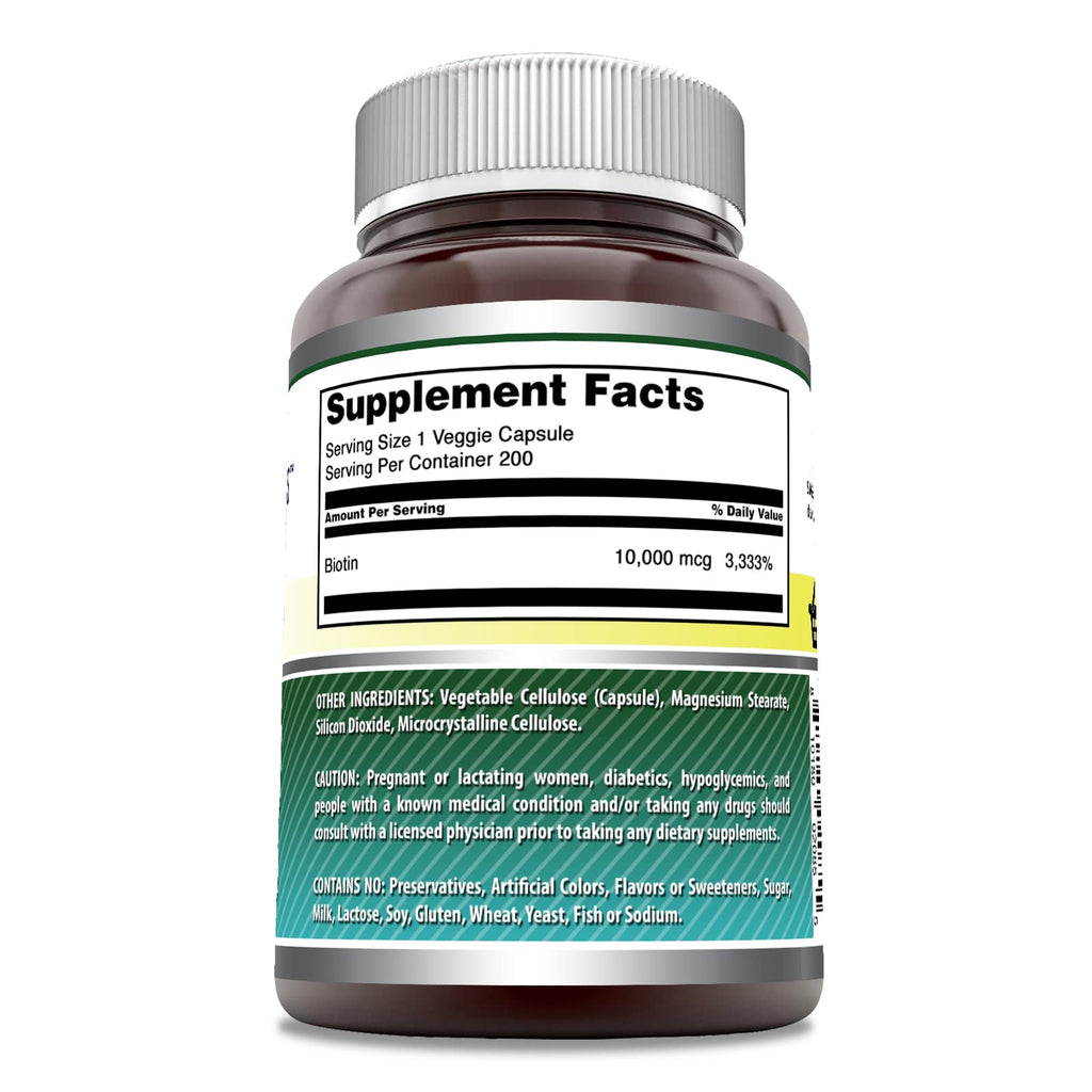 Amazing Formulas Biotin 10,000 mcg – 200 Veggie Capsules | Non-GMO, Gluten-Free, Made in USA