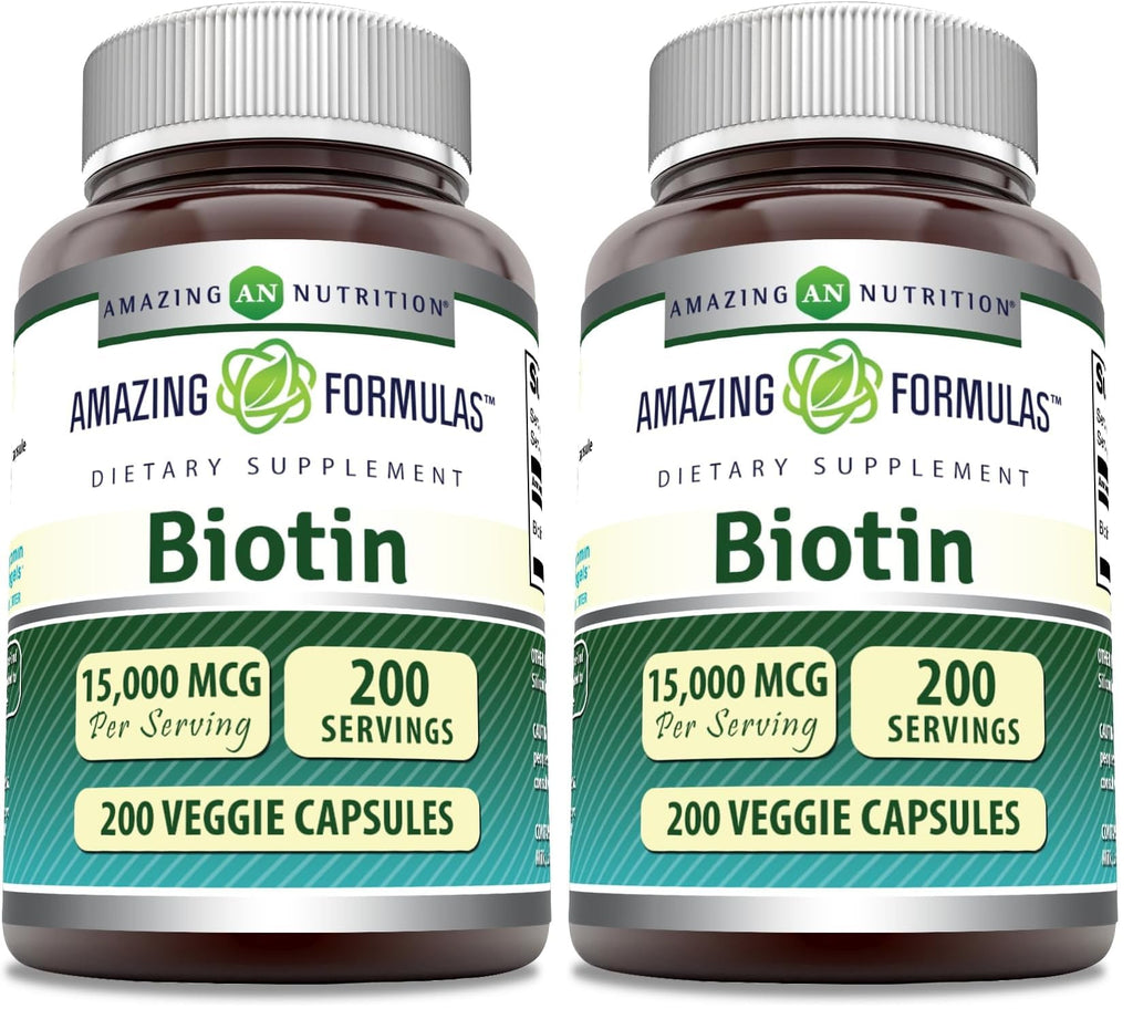 Amazing Formulas Biotin 15000 mcg – Supports Healthy Hair, Skin & Nails | 200 Capsules (Pack of 2)