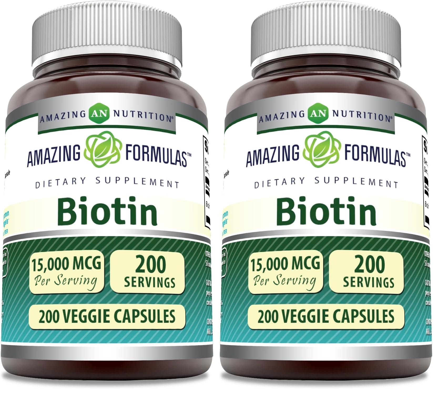 Amazing Formulas Biotin 15000 mcg – Supports Healthy Hair, Skin & Nails | 200 Capsules (Pack of 2)