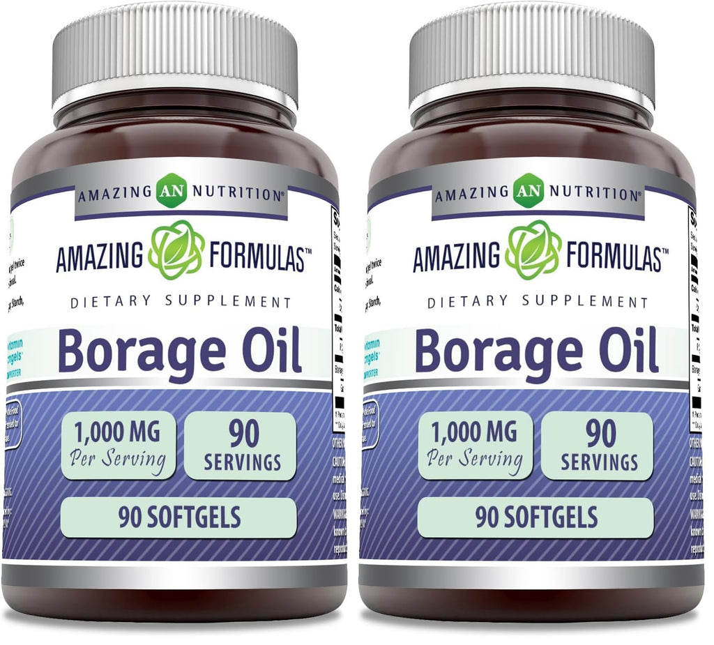Amazing Formulas Borage Oil Supplement - 2000 mg per Serving | 2-Pack (90 Count) Softgels | Non-GMO, Gluten-Free | Made in USA