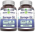 Amazing Formulas Borage Oil Supplement - 2000 mg per Serving | 2-Pack (90 Count) Softgels | Non-GMO, Gluten-Free | Made in USA