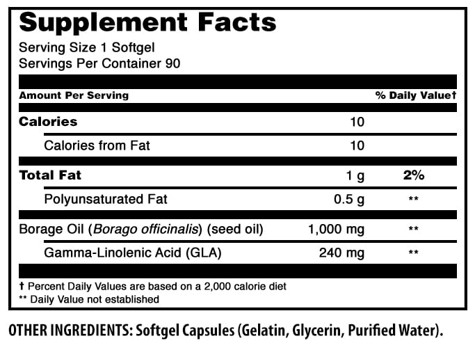 Amazing Formulas Borage Oil Supplement - 2000 mg per Serving | 2-Pack (90 Count) Softgels | Non-GMO, Gluten-Free | Made in USA