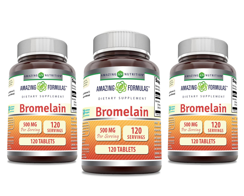 Amazing Formulas Bromelain 500 mg | 120 Count Pack of 3 | Non-GMO, Gluten-Free | Made in USA
