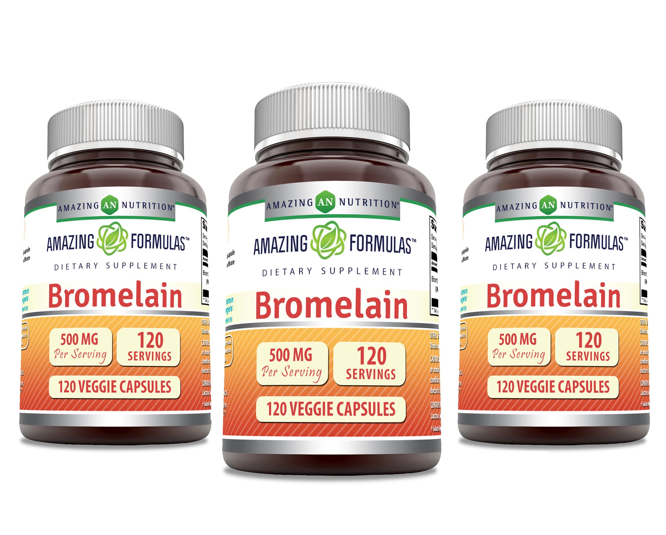 Amazing Formulas Bromelain Supplement – 500 mg (2400 GDU) – 3 Pack, 120 Veggie Capsules – Non-GMO, Gluten Free, Made in USA