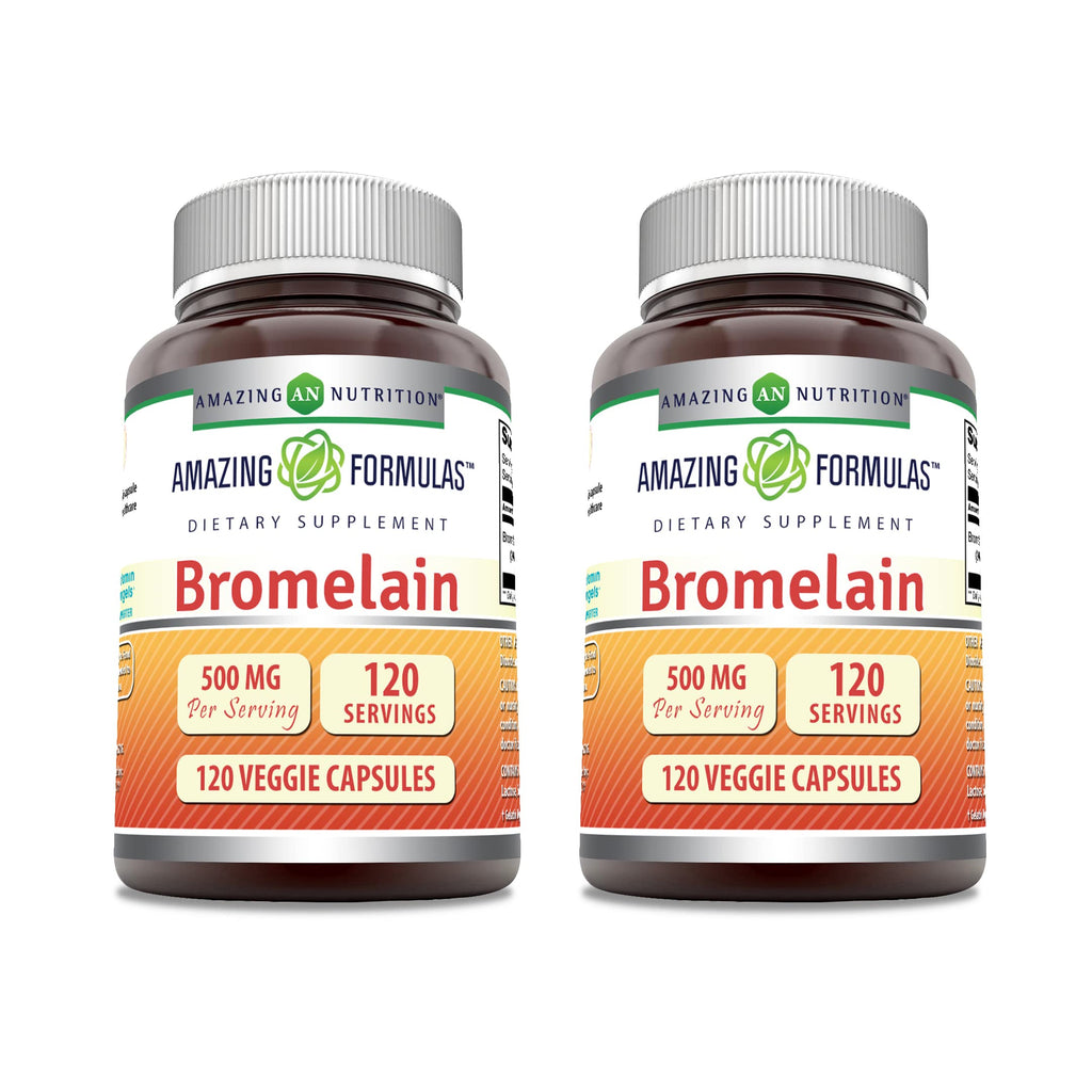 Amazing Formulas Bromelain Supplement - 500 mg, 2400 GDU, 120 Veggie Capsules (2 Pack)