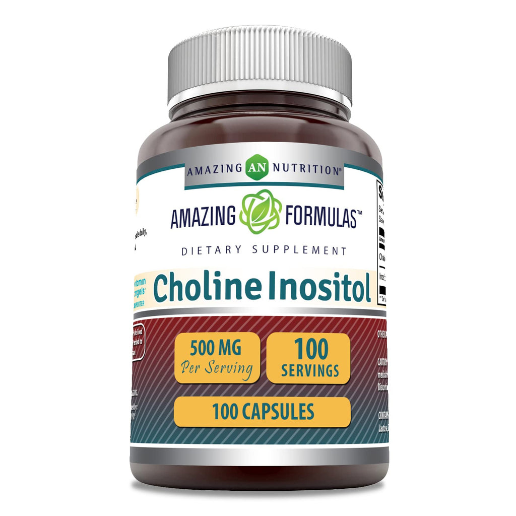 Amazing Formulas Choline & Inositol 500 mg Supplement – Capsules, Non-GMO, Gluten-Free, Made in USA | 1 Pack | 100 Count