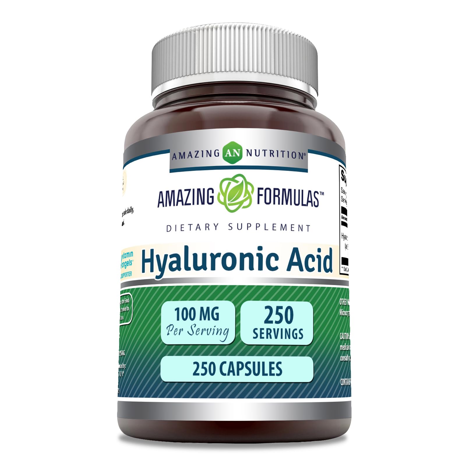 Amazing Formulas Hyaluronic Acid 100mg – 250 Capsules | Non-GMO, Gluten Free, Made in USA