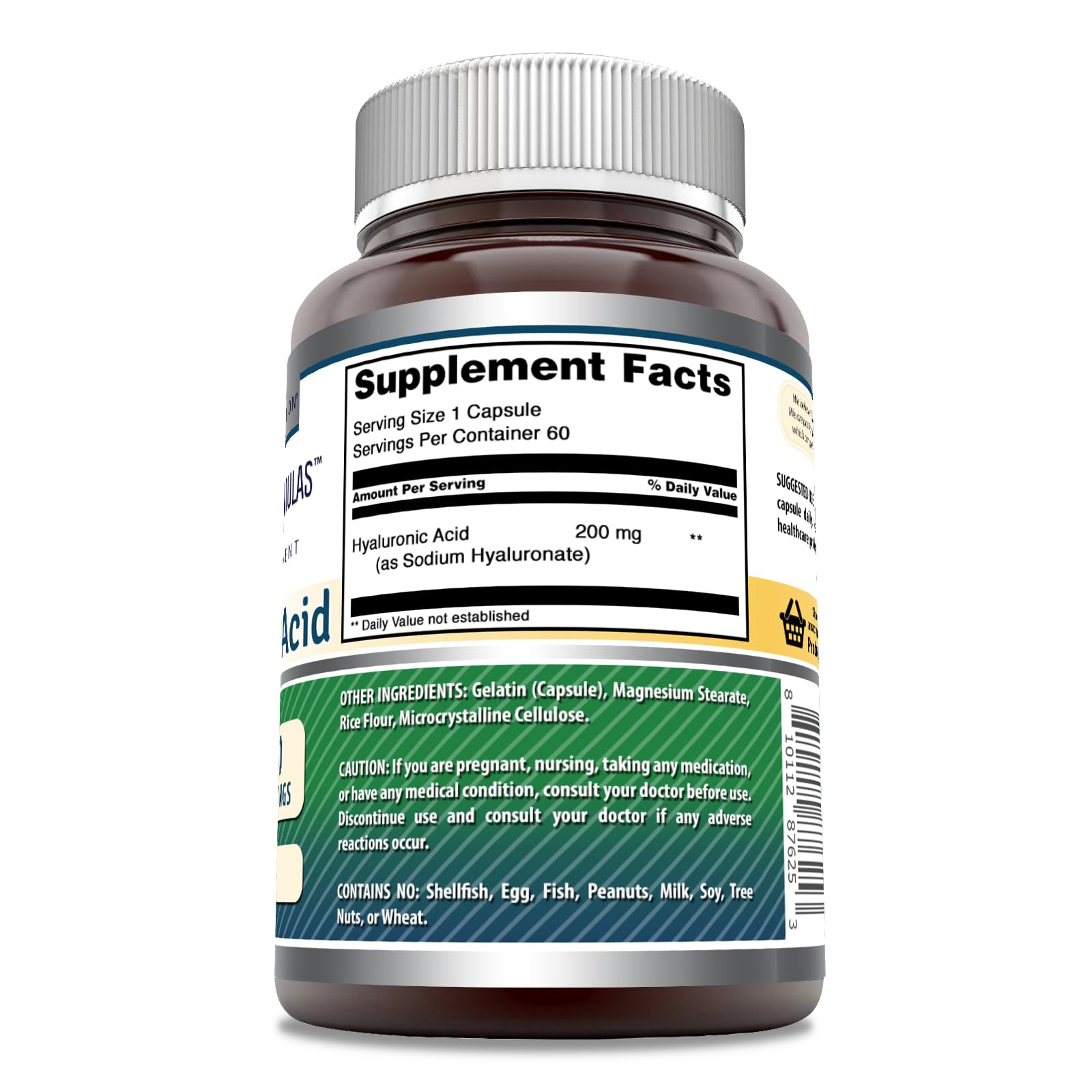 Amazing Formulas Hyaluronic Acid 200 mg Capsules – Non-GMO, Gluten Free (60 ct)