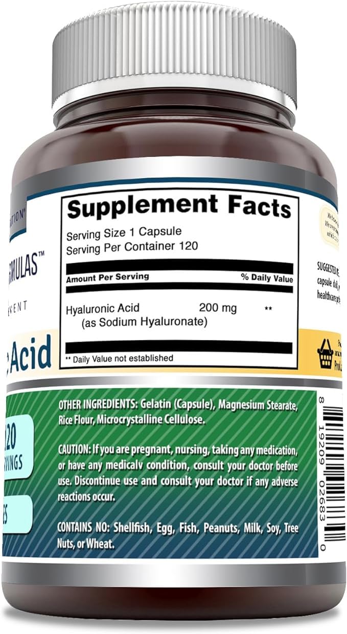 Amazing Formulas Hyaluronic Acid 200 mg – Non-GMO, Gluten Free, Made in USA (120 Count, 2 Pack)
